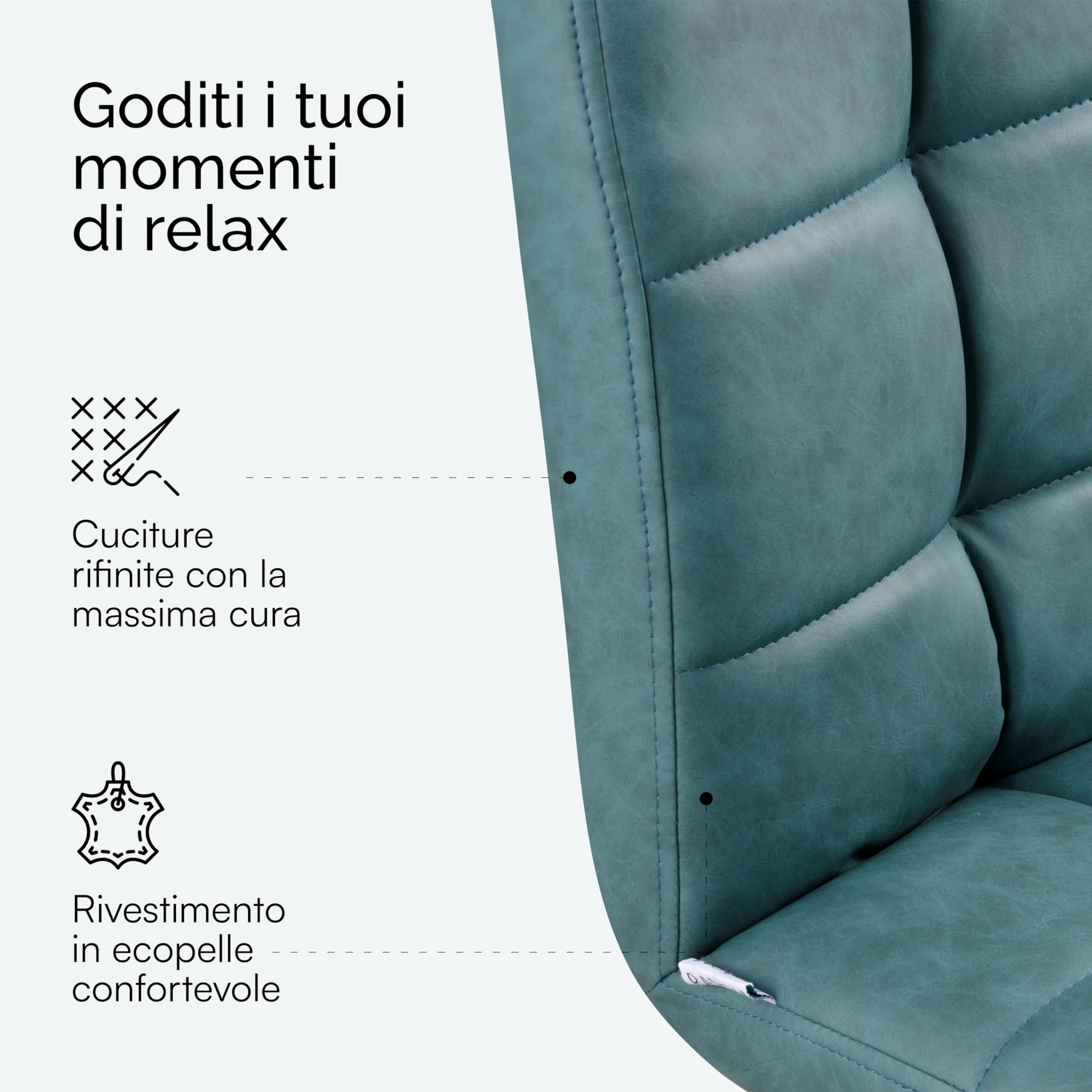 Baroni Home Sedia Moderna sedia blu petrolio ecopelle