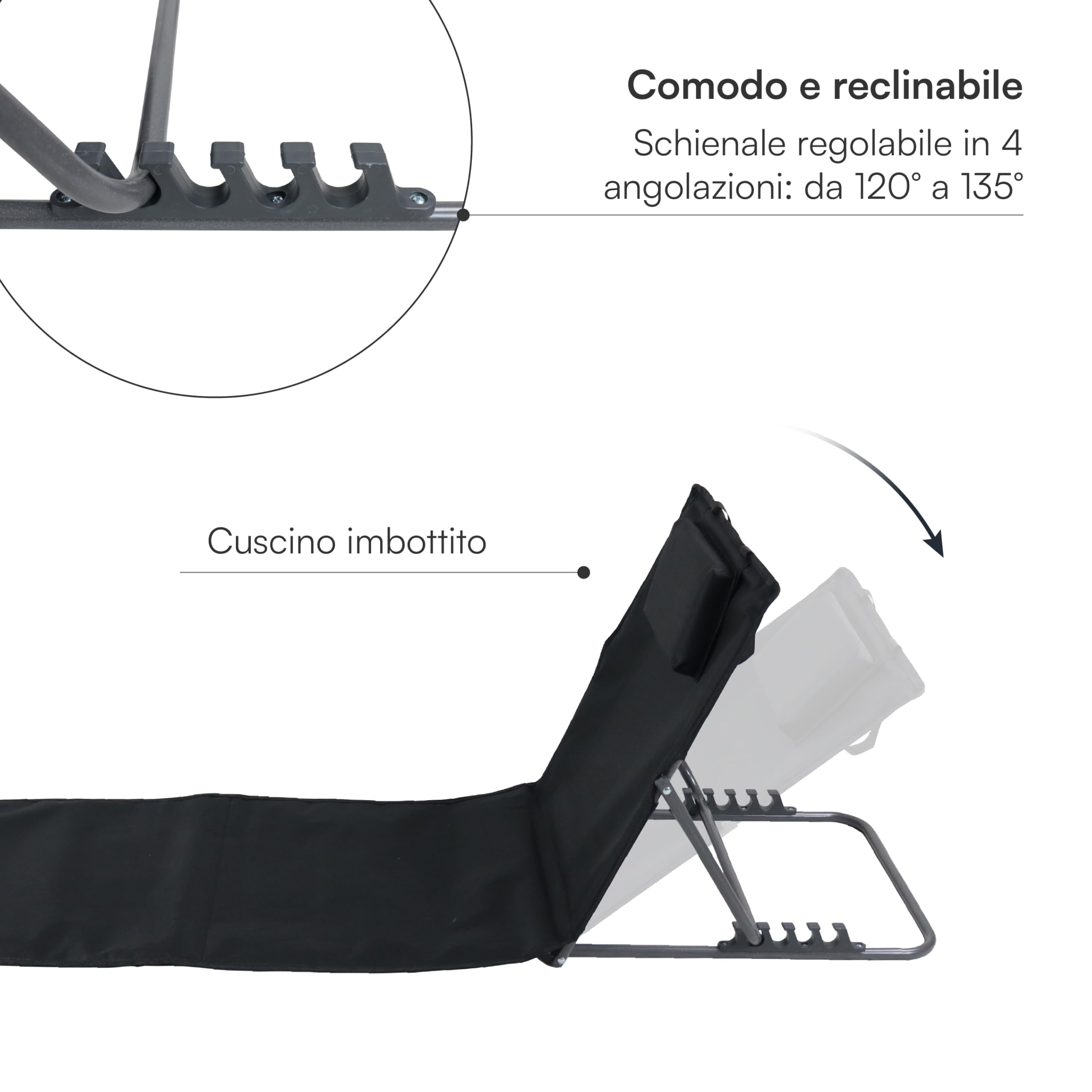 Baroni Home Lettino prendisole pieghevole nero 48x150x52 cm