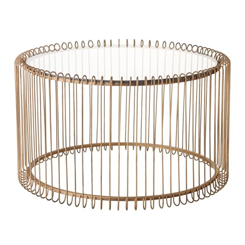 Baroni Home Tavolo da Fumo Cilindrico tavolino vetro oro 35,5x60 cm