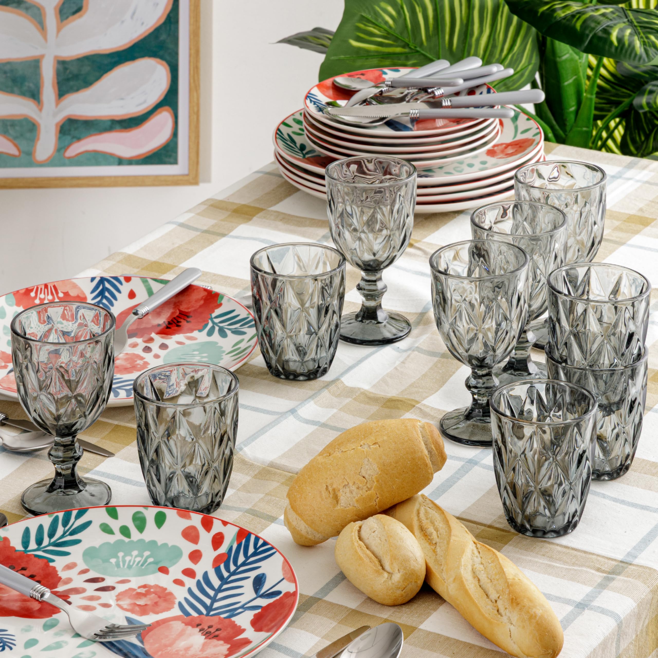 Baroni Home Set 6 Bicchieri Vetro Fumè Diamante 28 CL