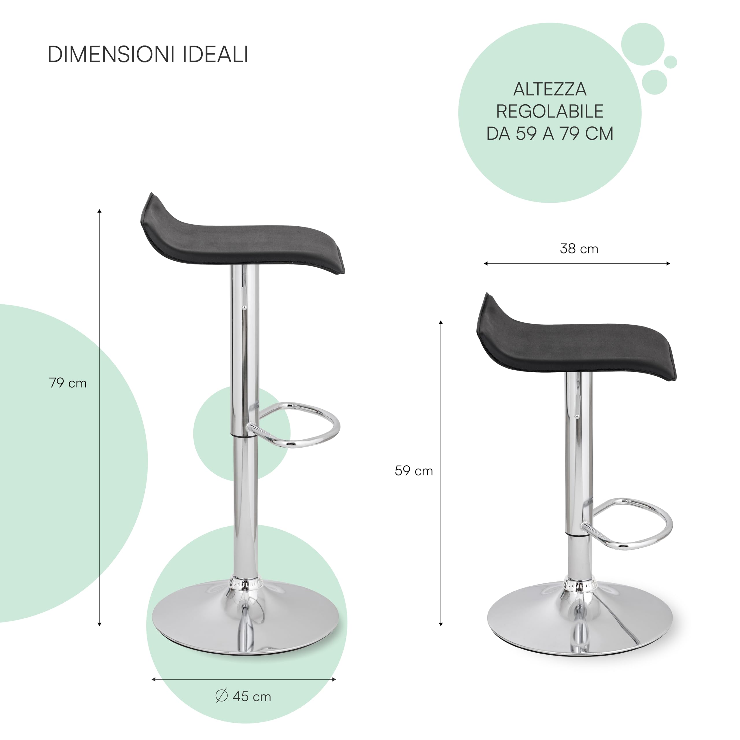 Baroni Home Set 2 Sgabelli Bar Girevoli Neri Altezza Regolabile