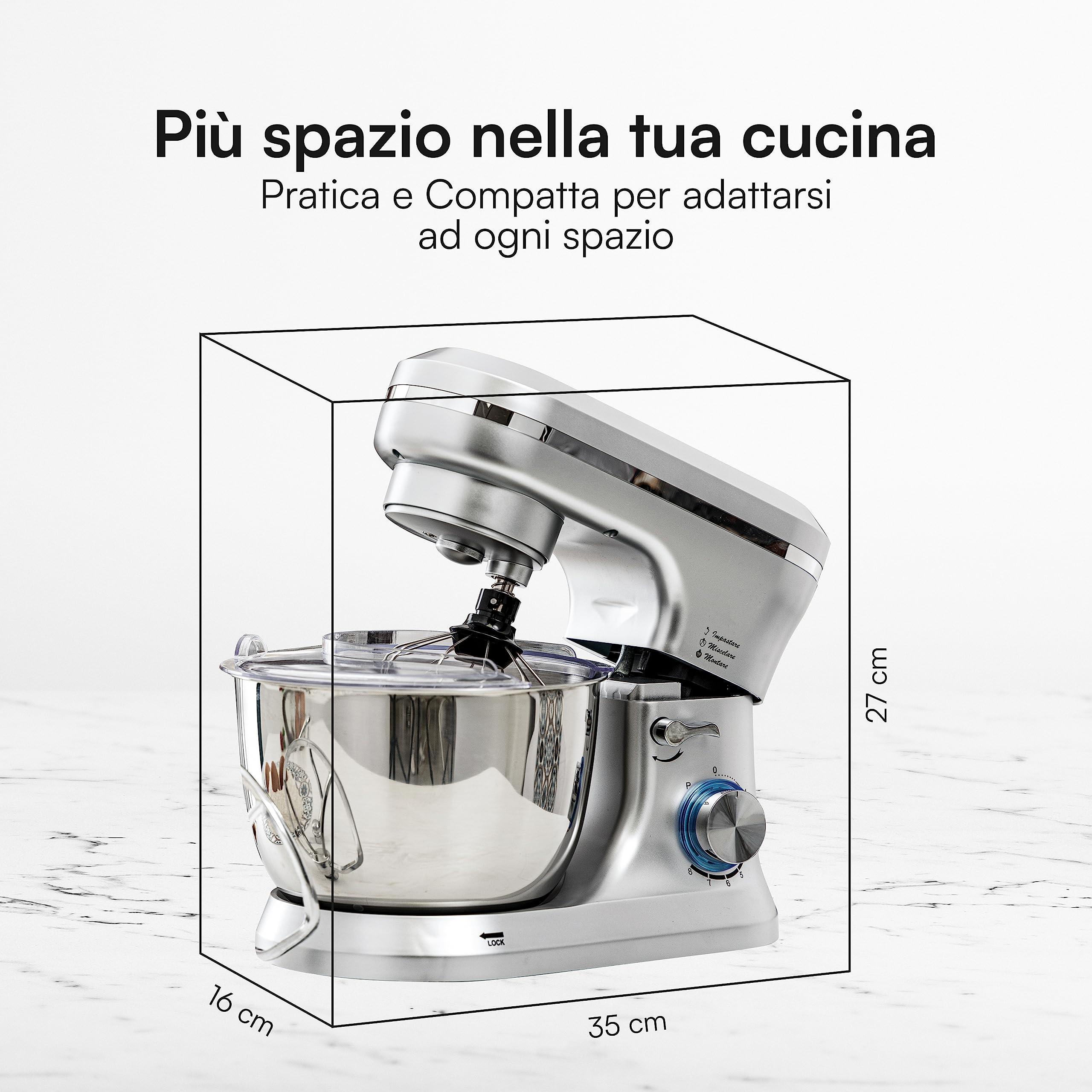 Baroni impastatrice planetaria 1000W 4,5L acciaio 6 velocità