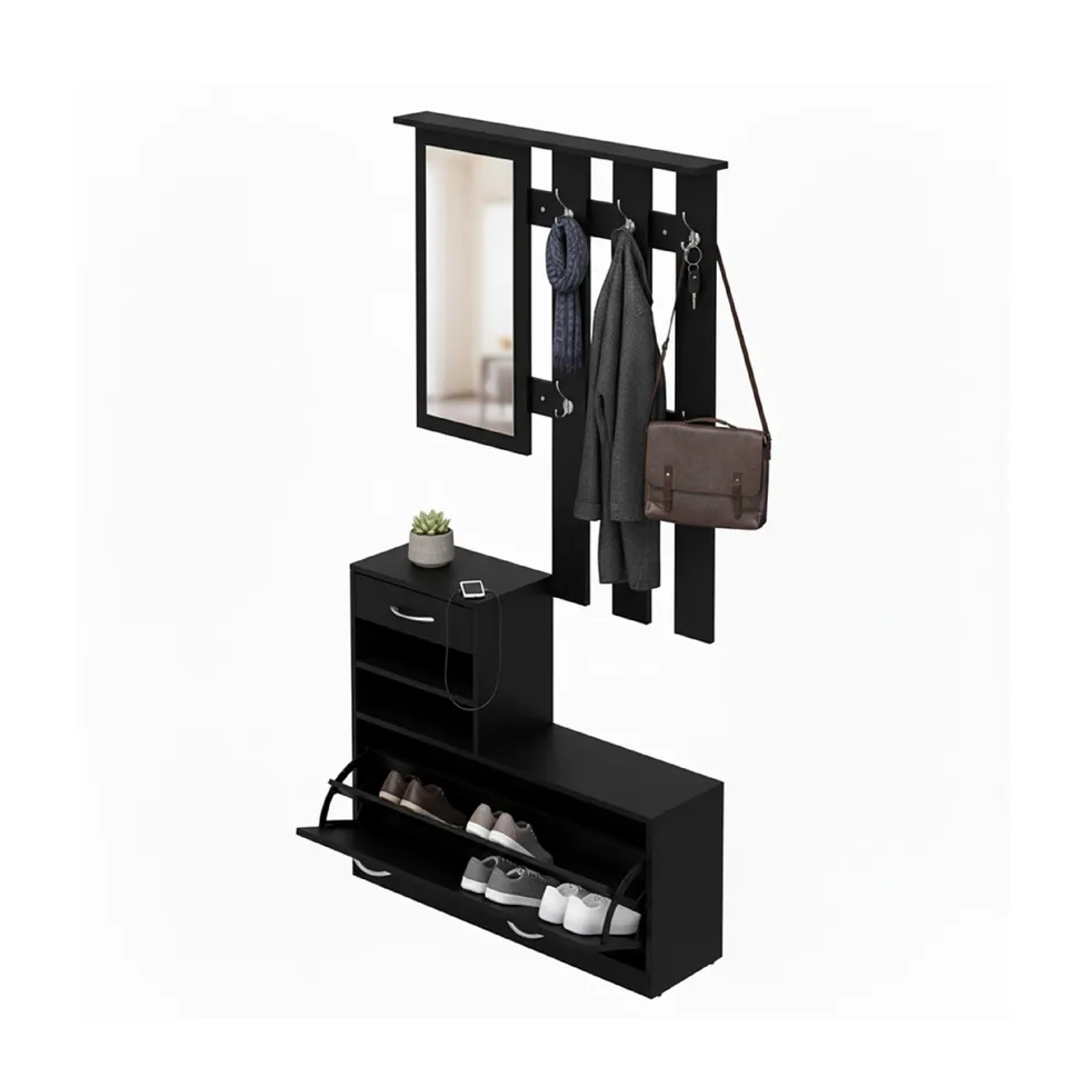 Baroni Home Mobile Ingresso 3 Pezzi Scarpiera Nero 6 Ganci