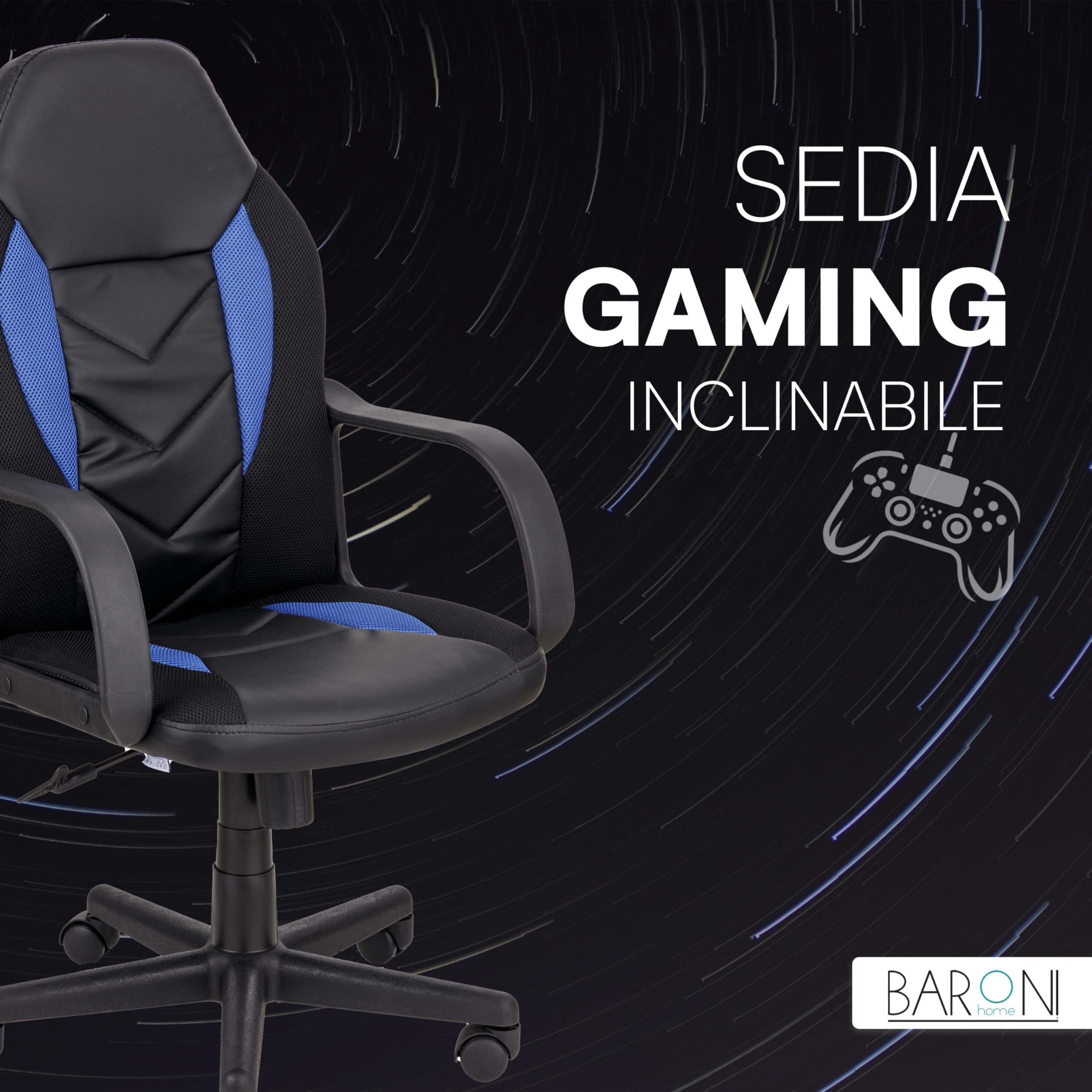 Baroni Home Sedia Gaming Ergonomica Blu Girevole