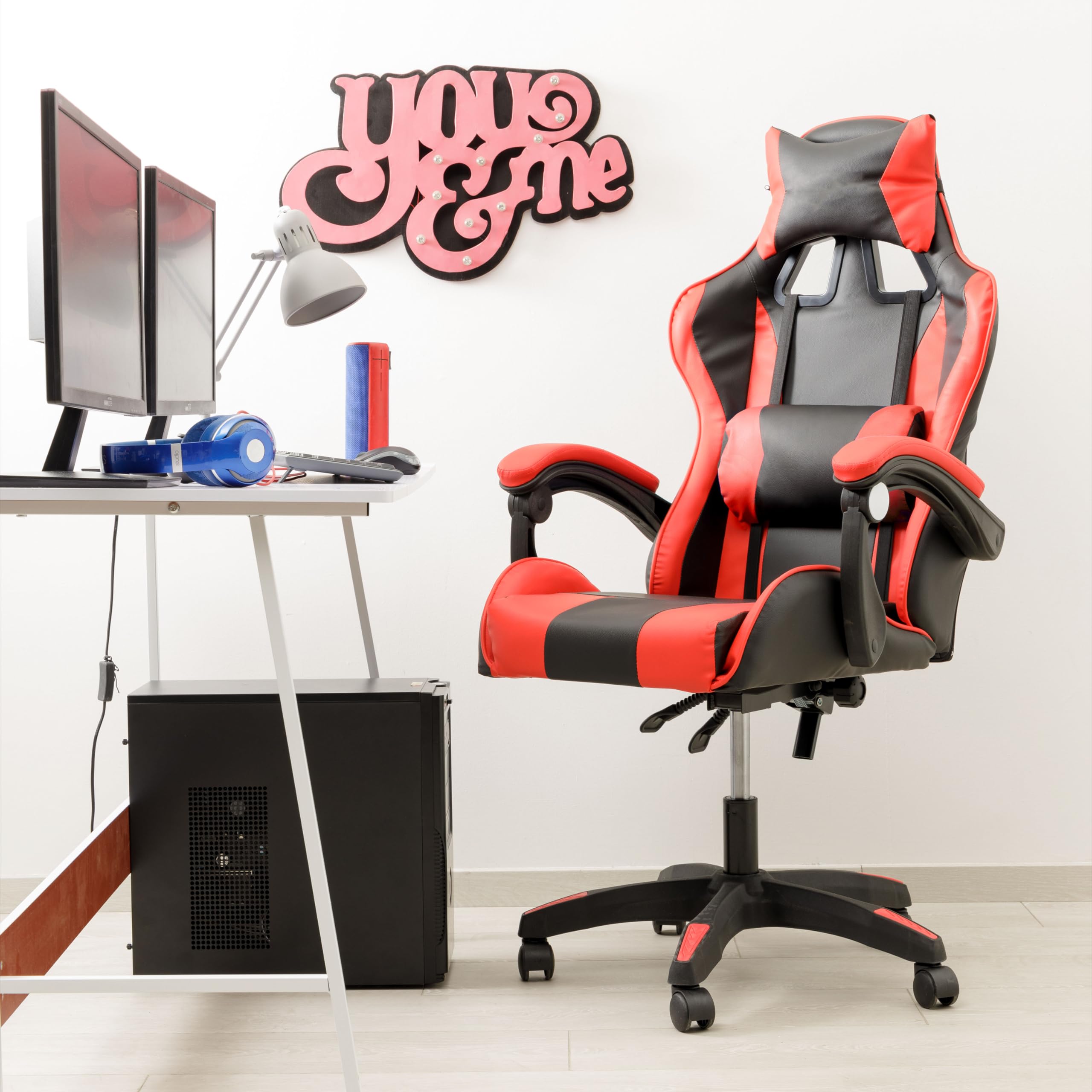 Baroni Home sedia gaming rossa reclinabile massaggio lombare