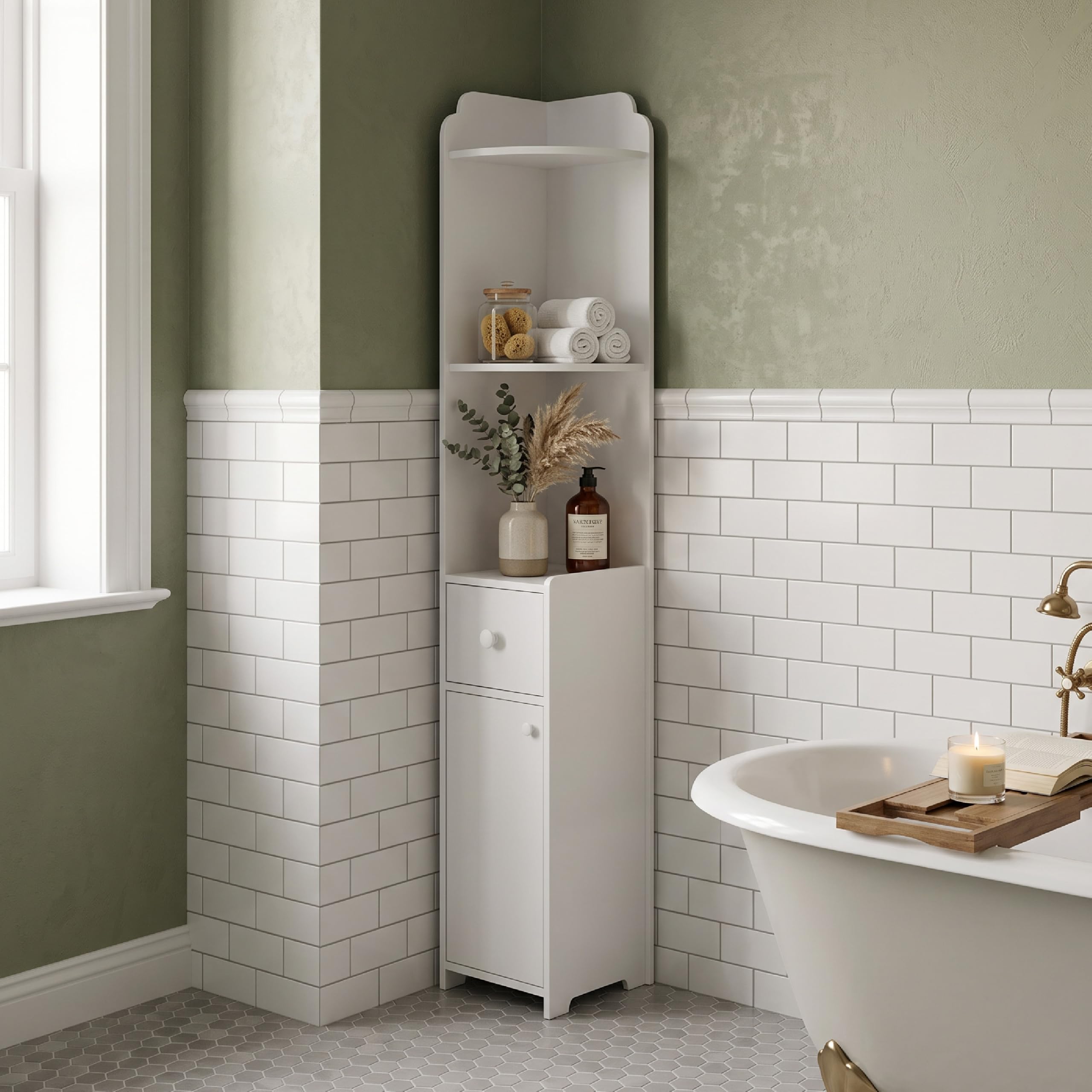 Baroni Home Colonna Angolare Bagno 1 Anta 1 Cassetto 22x22x120 cm