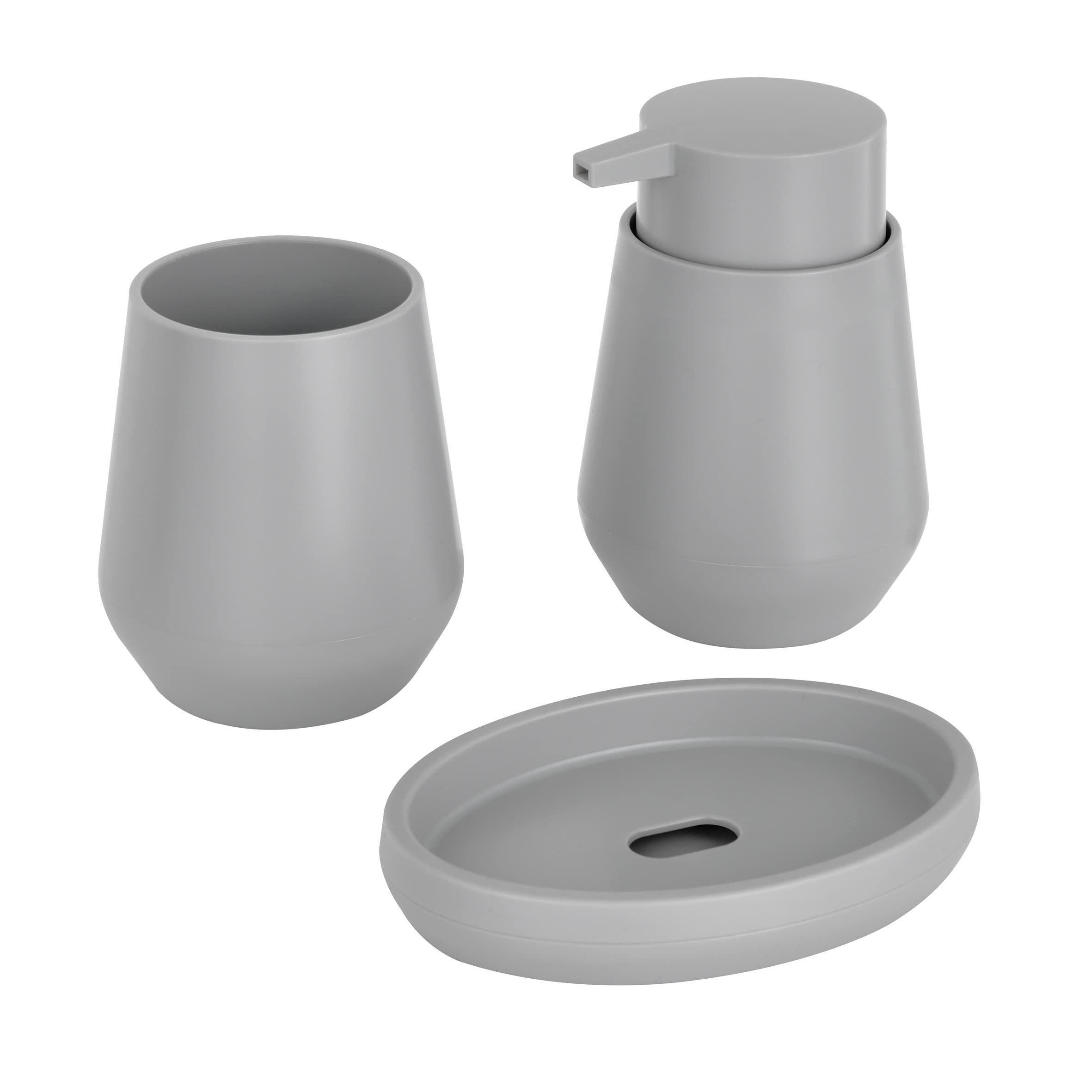Baroni Home Set Bagno 3 Pezzi Grigio in Plastica con Dispenser