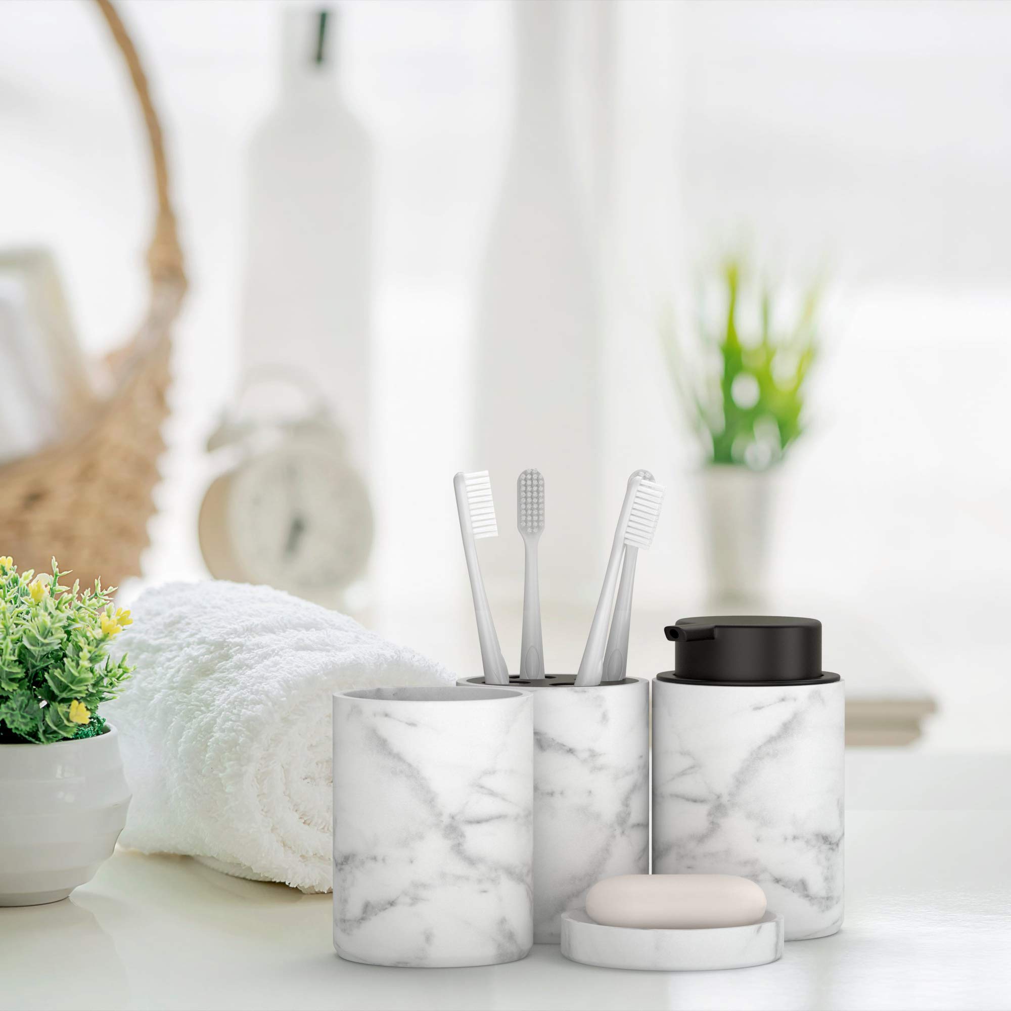 bonVIVO Marmora set accessori bagno 4 pezzi nero effetto marmo