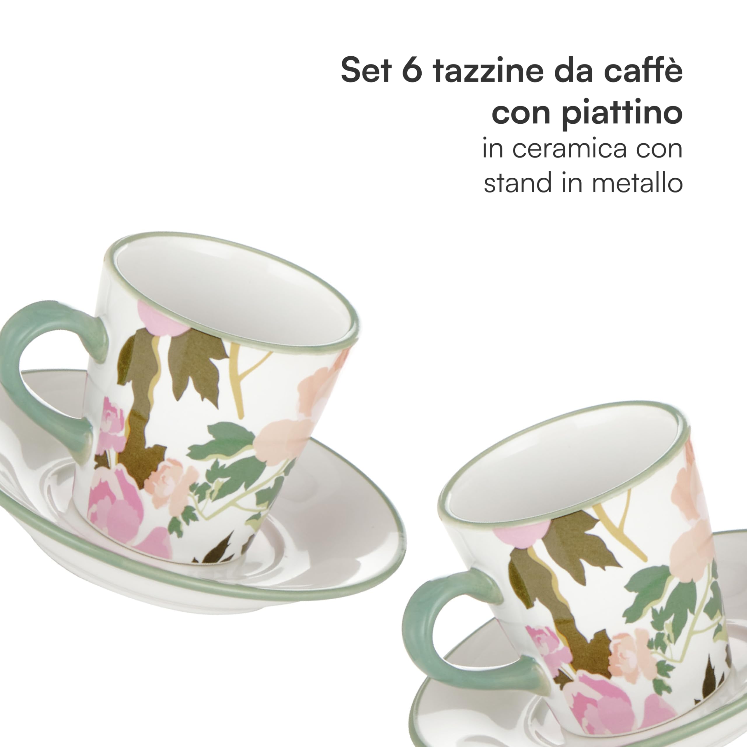 Baroni Home Rose Set Tazzine Ceramica con Stand 15x13x29 cm