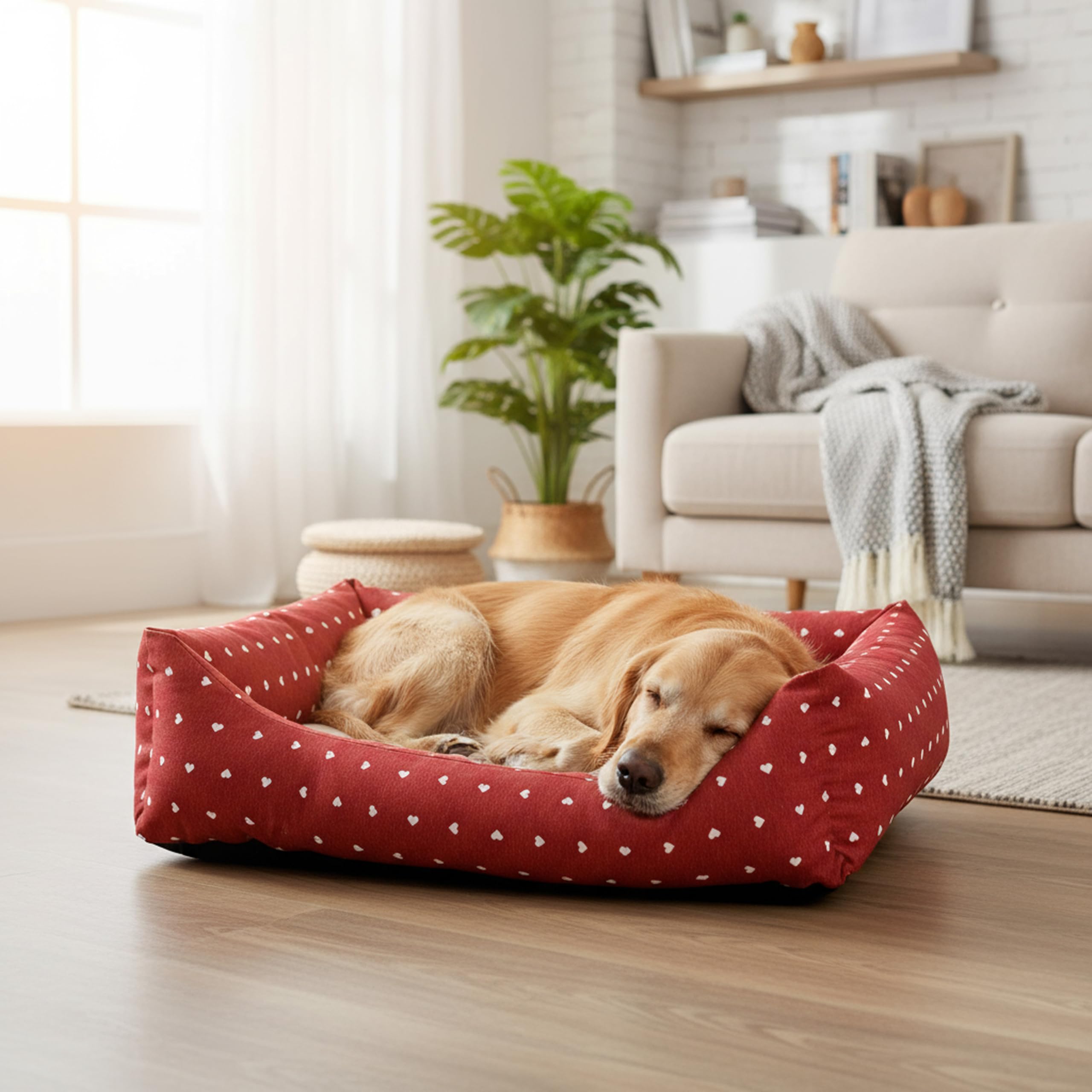 Baroni Home cuccia cane rettangolare rossa cuori 60x70 cm