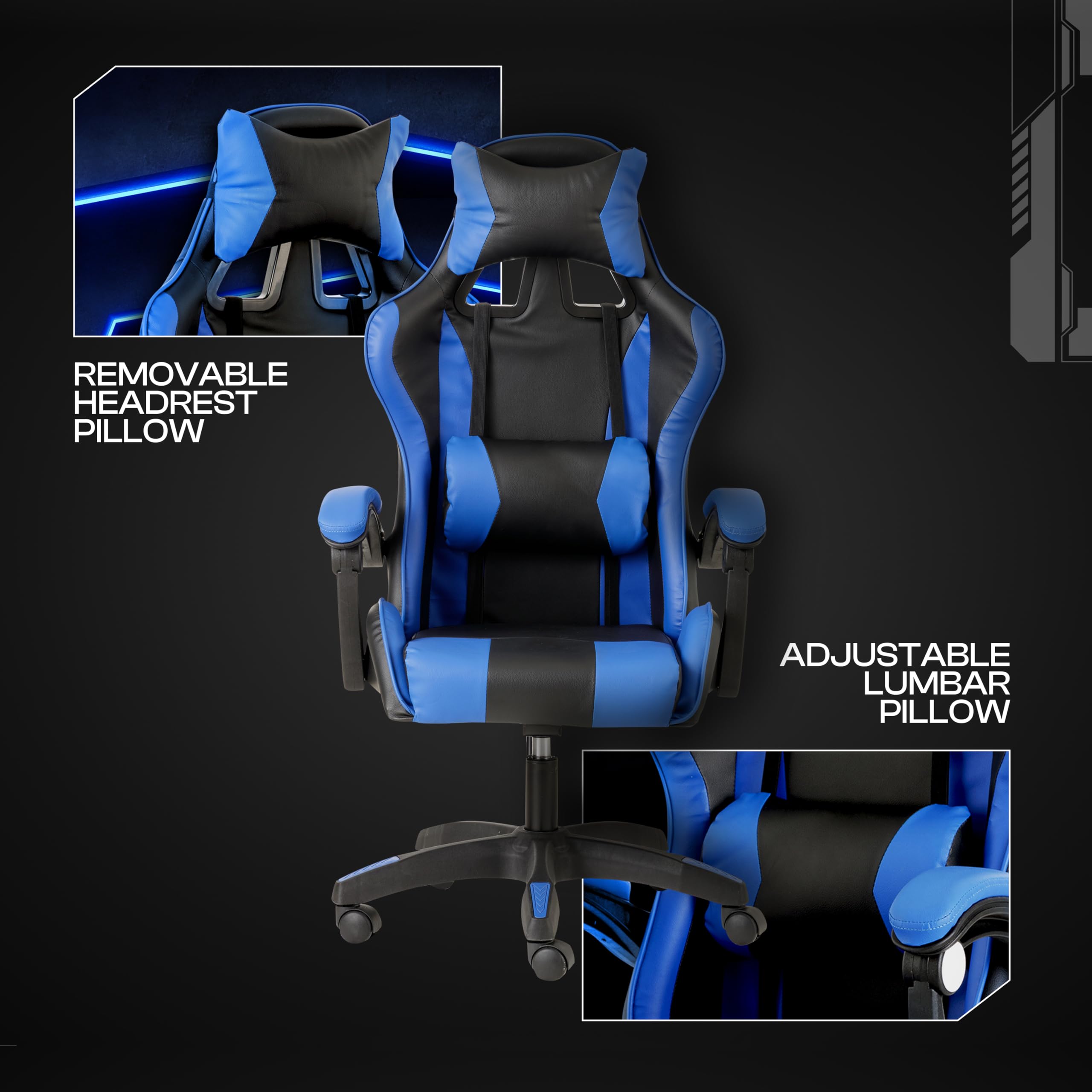 Baroni Home Sedia Gaming Ufficio Blu Ergonomica