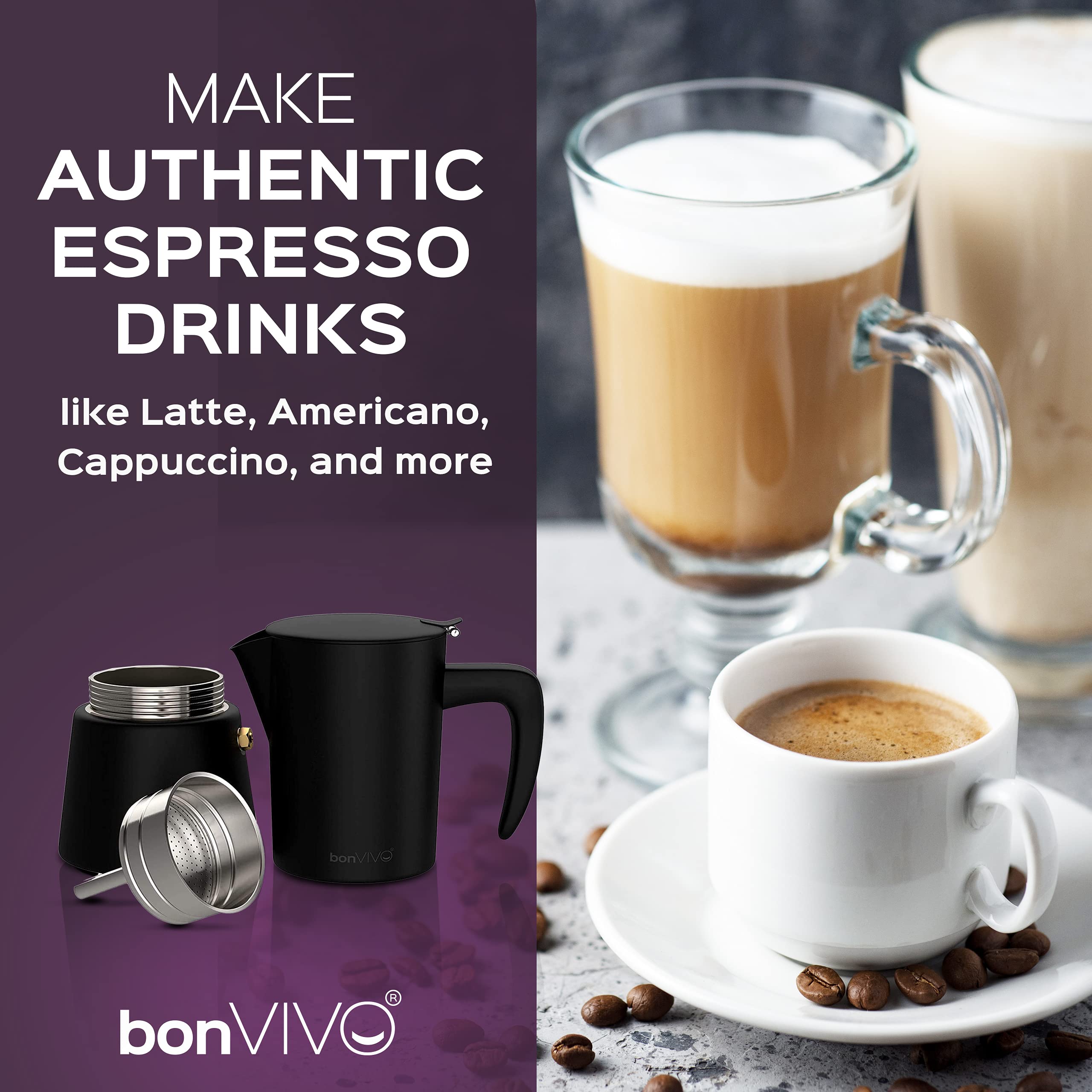 bonVIVO Moka 2 Tazze 100 ml Rame Induzione Acciaio Inox