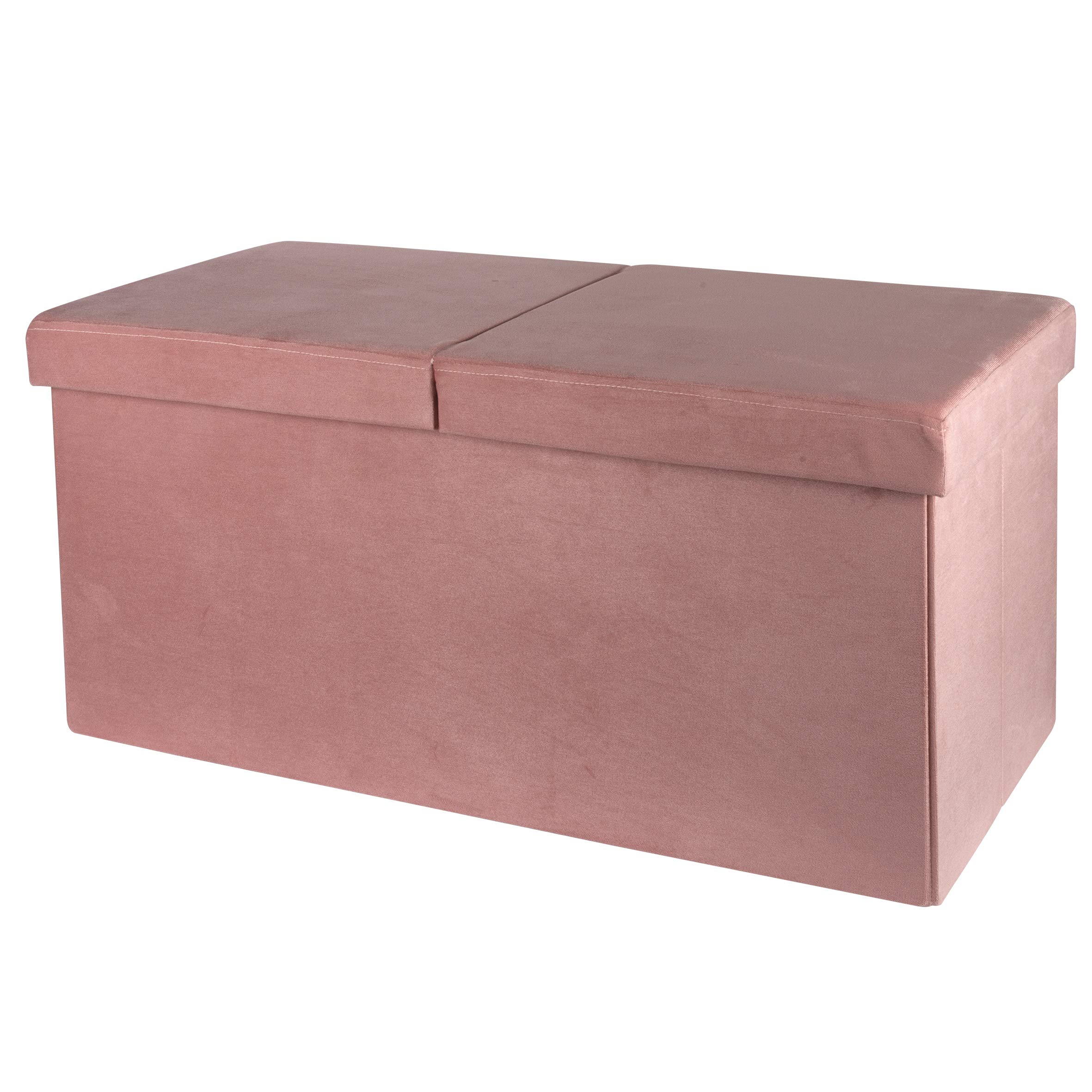 Baroni Home Pouf Contenitore Pieghevole Velluto Rosa Cipria 76x38x38 cm