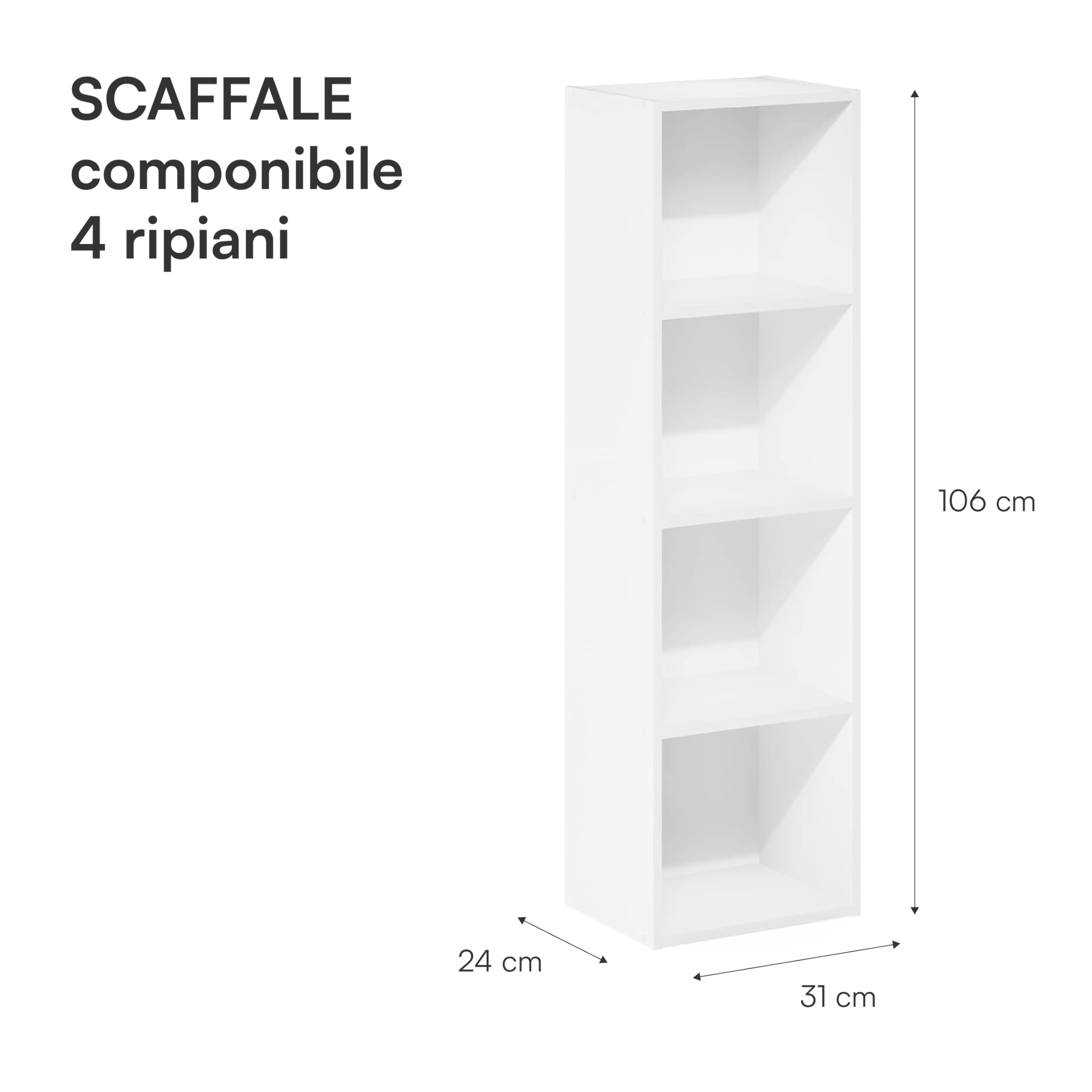 Baroni Libreria Cubi Bianca 4 Ripiani 24x31x106 cm