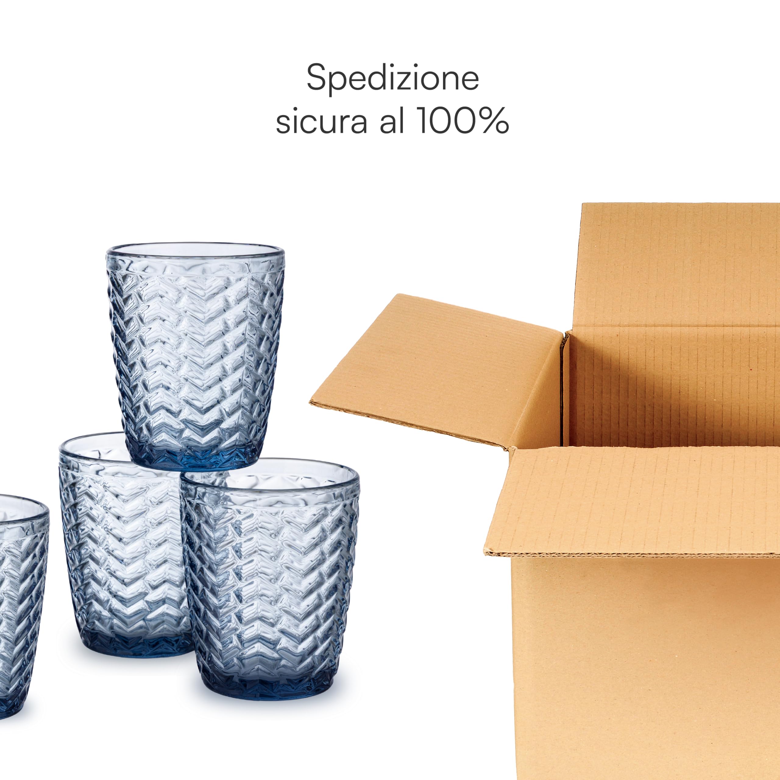 Baroni Home Wave Set 6 Bicchieri Vetro Blu 30 CL Righe