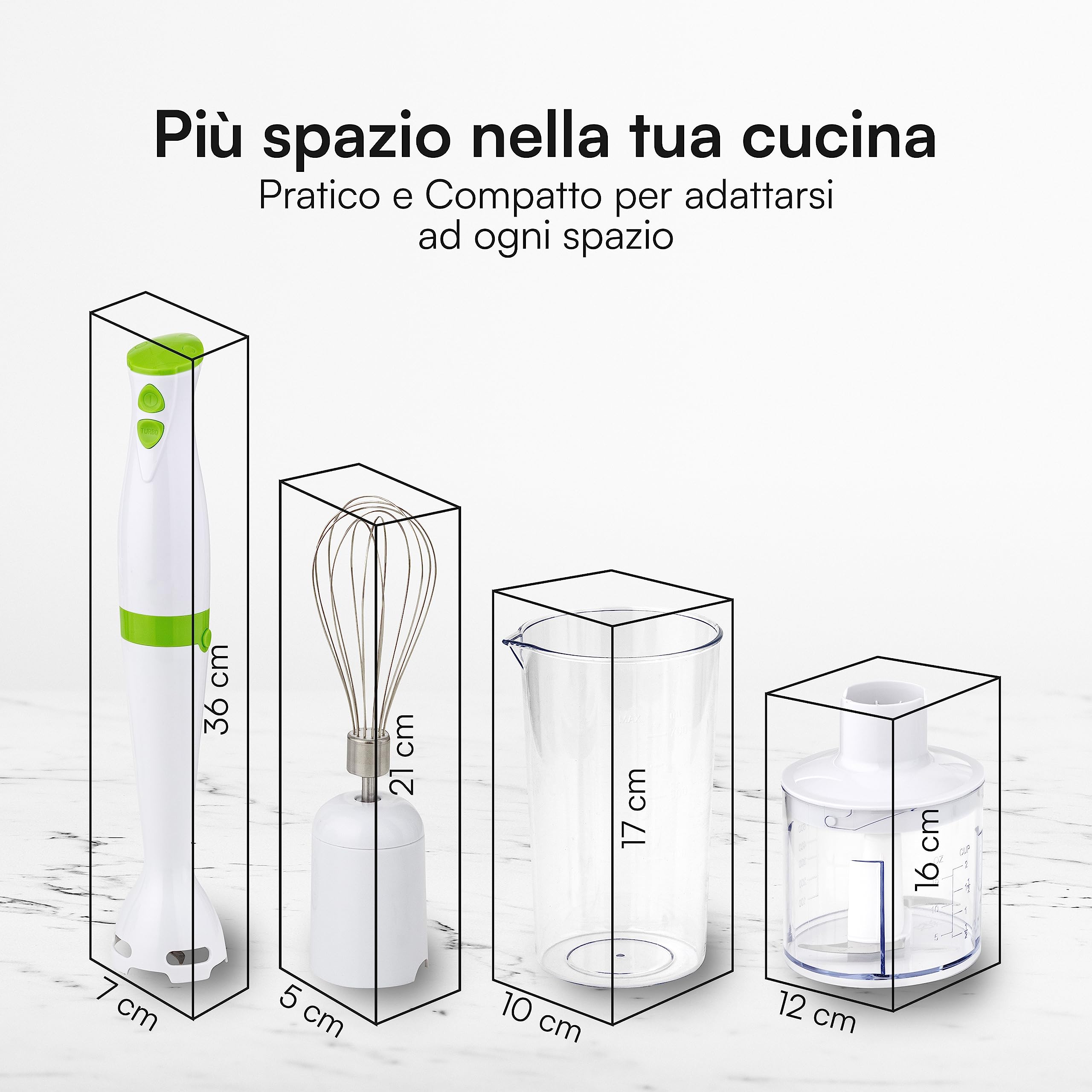 Baroni Home mixer immersione 3 in 1 200W con tritatutto