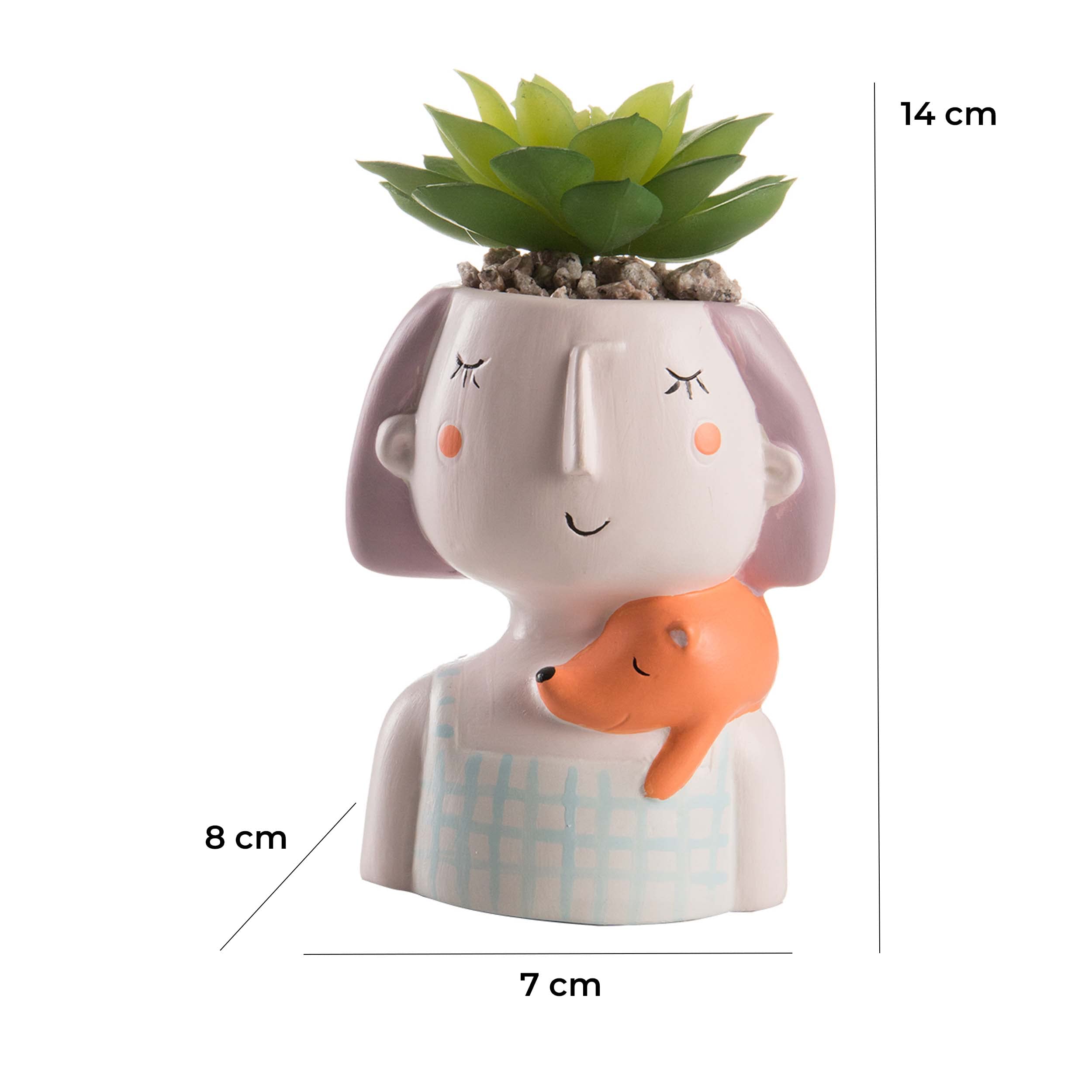 Baroni Set 4 Vasetti Testa Ceramica con Piantina 8x7x14 cm