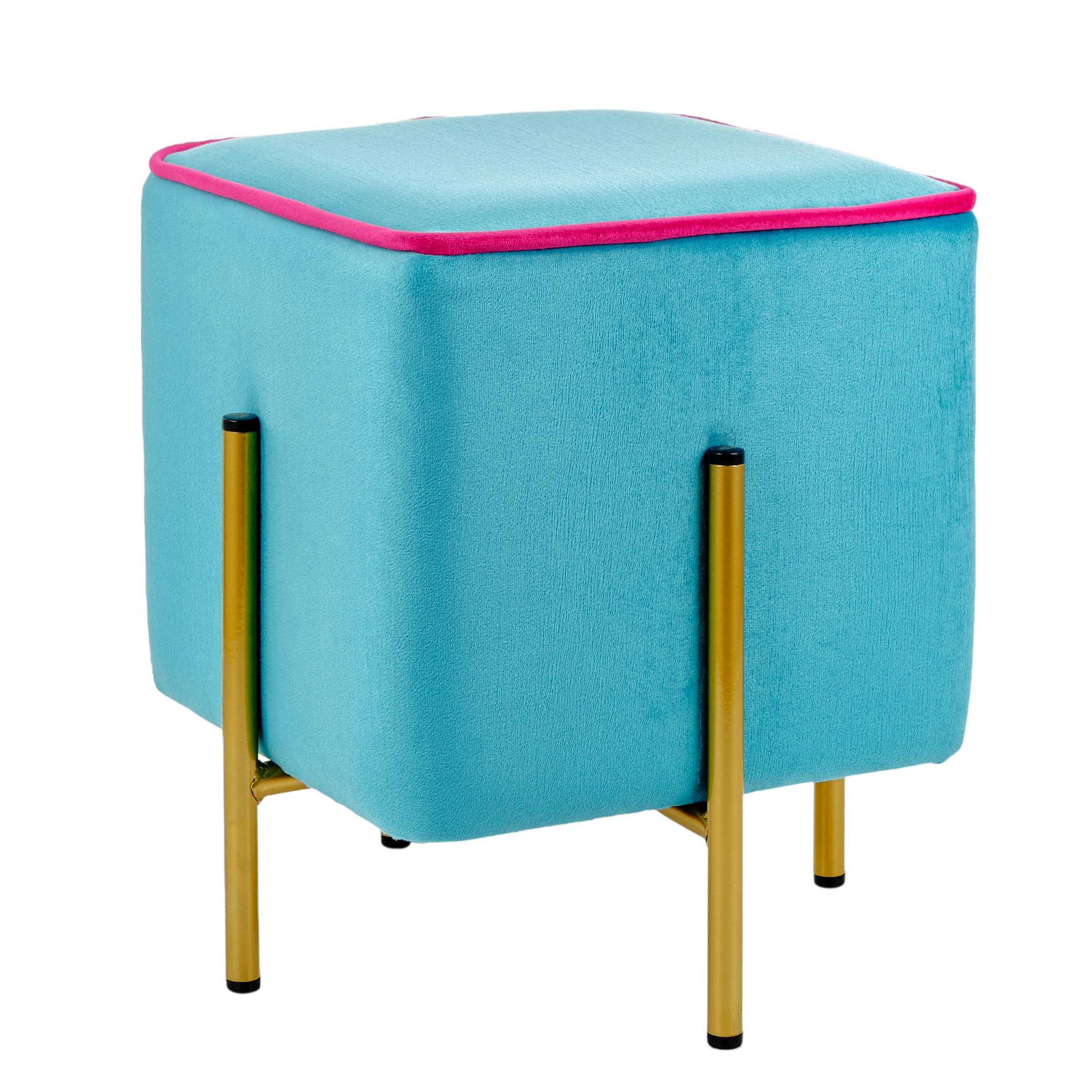 Baroni Home Pouf Velluto Fucsia Bordo Turchese 33x33x38 cm