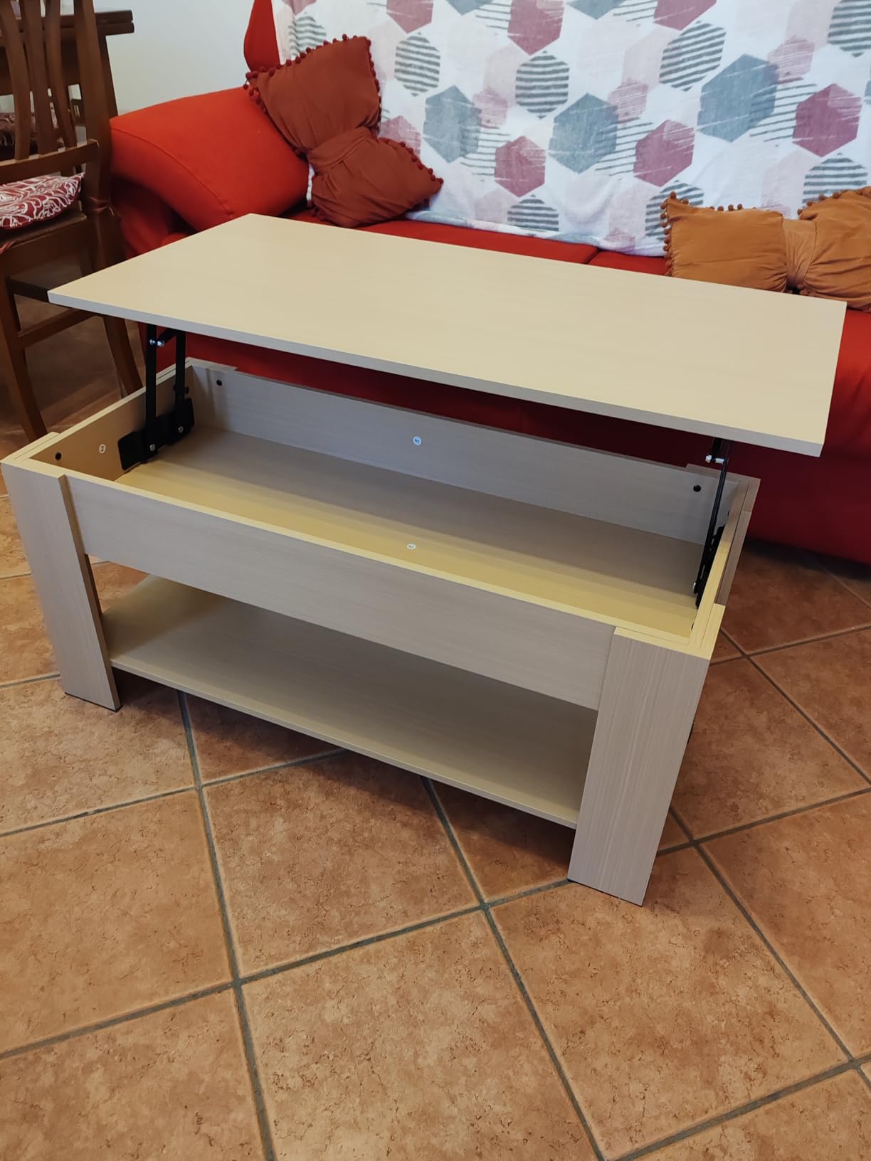 Baroni Home Tavolino da caffè piano sollevabile nero 100 cm