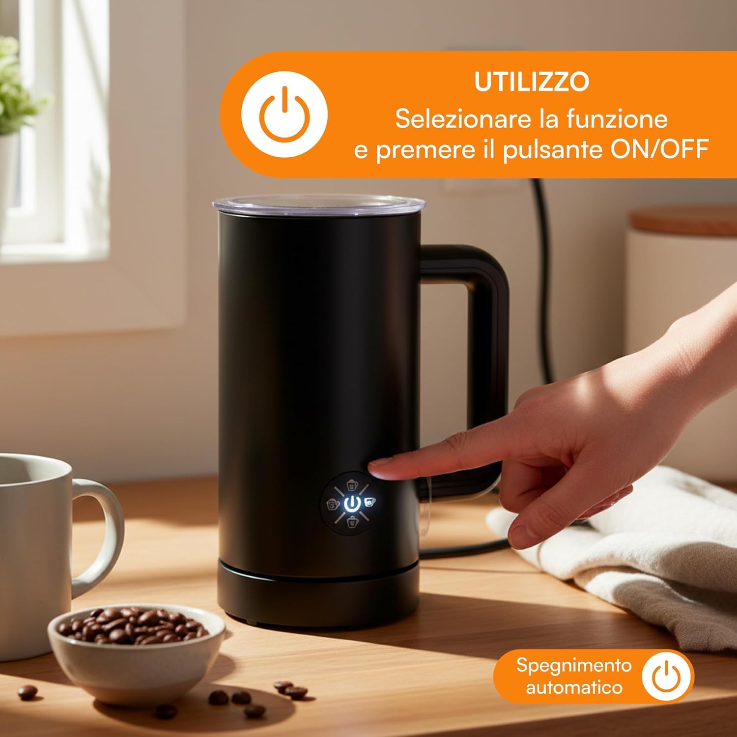 Baroni Home Montalatte Elettrico 4 in 1 Schiumalatte 300 ml Caldo Freddo