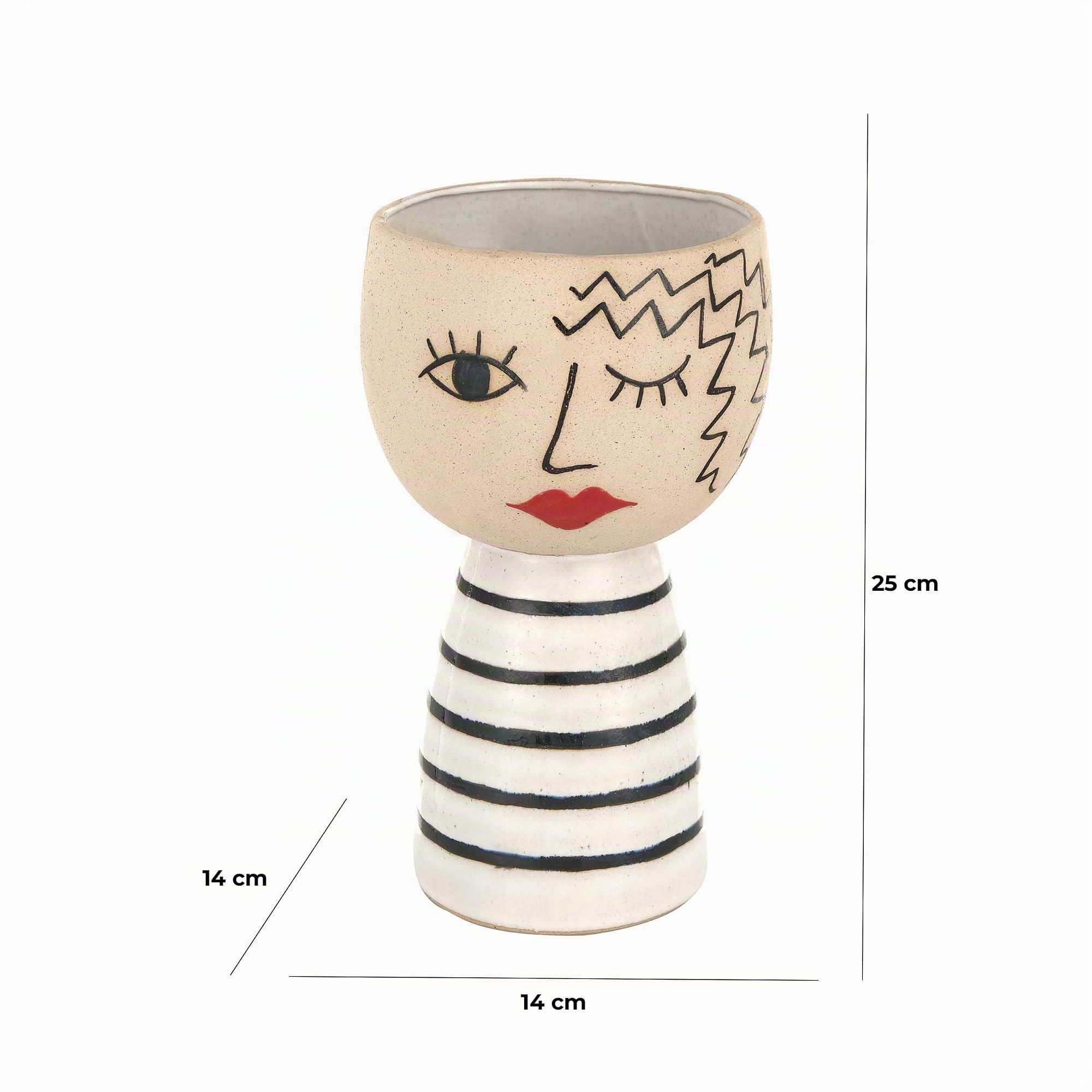 Baroni Home vaso ceramica volto occhiolino 25 cm dipinto mano