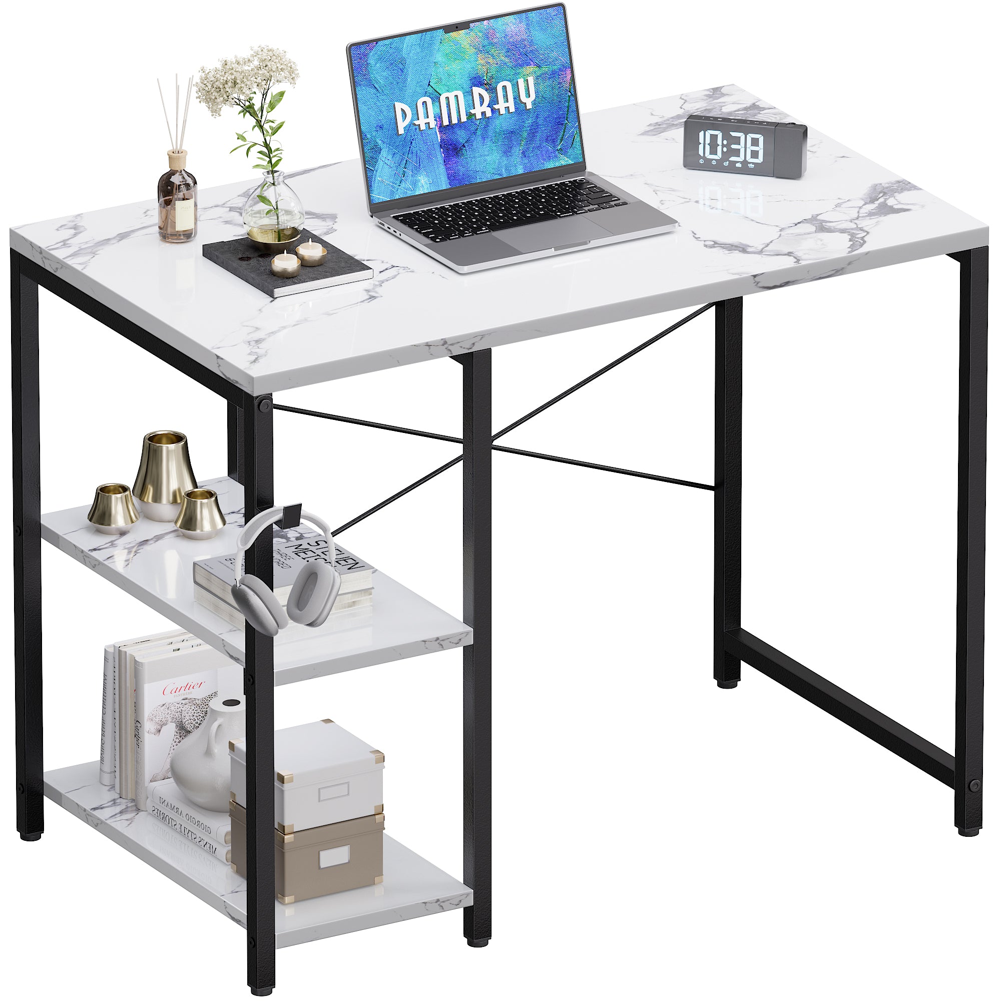 Pamray 32 Pollici Scrivania Piccola Grigia 81 cm Scaffali