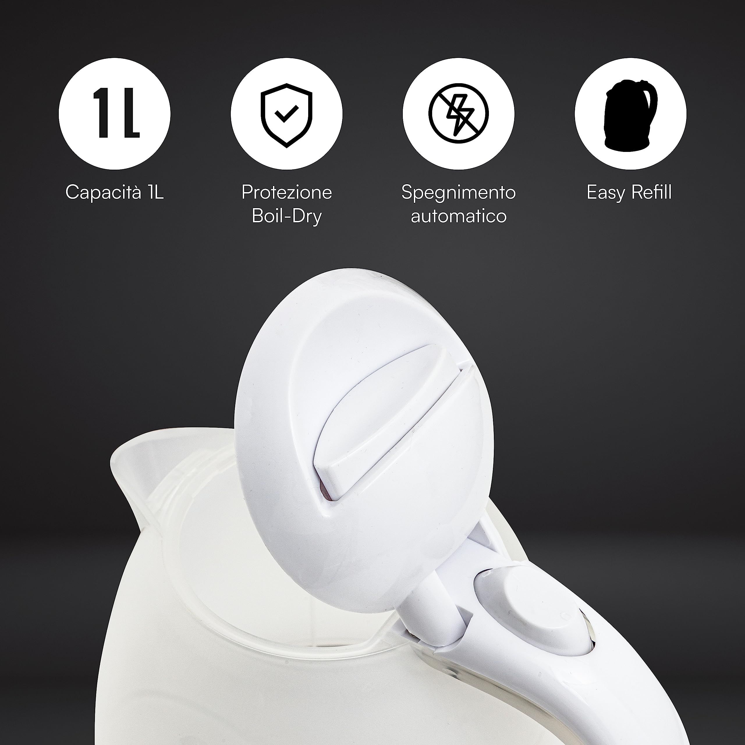 Baroni bollitore elettrico 1,2 litri bianco acciaio 1200W