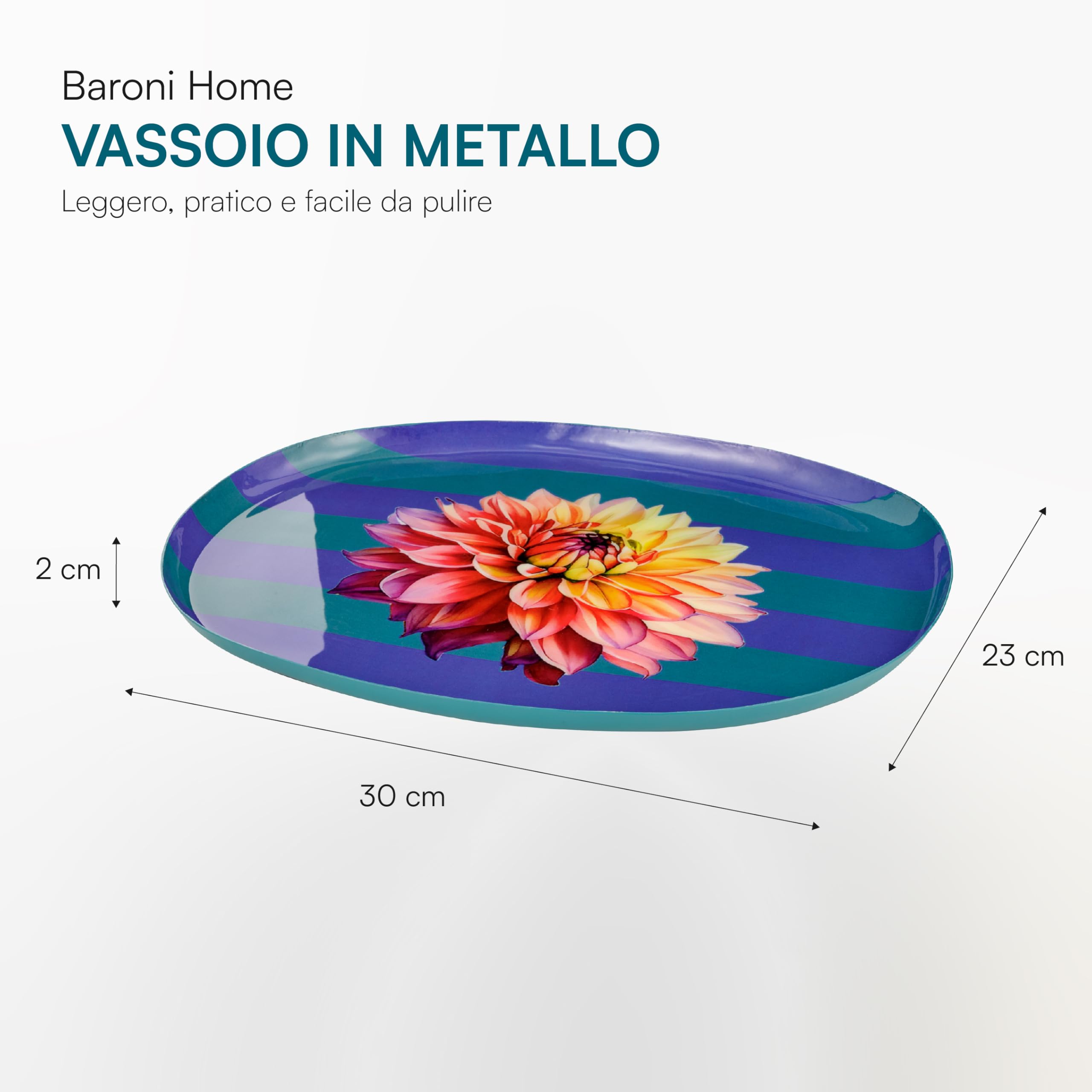 Baroni Home Vassoio Ovale Fiore Arancione in metallo 30x23 cm