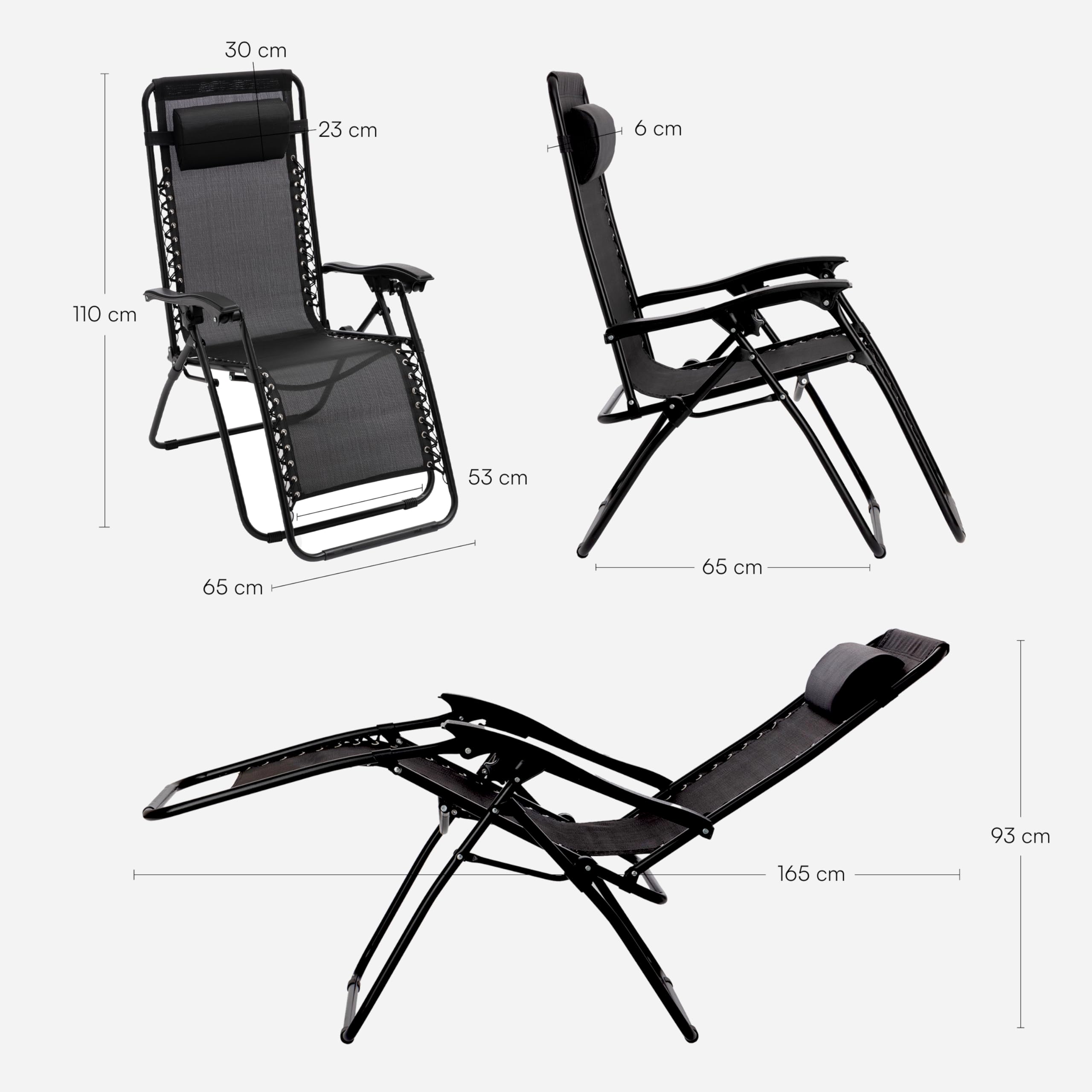 Baroni Home sdraio zero gravity pieghevole giardino nero
