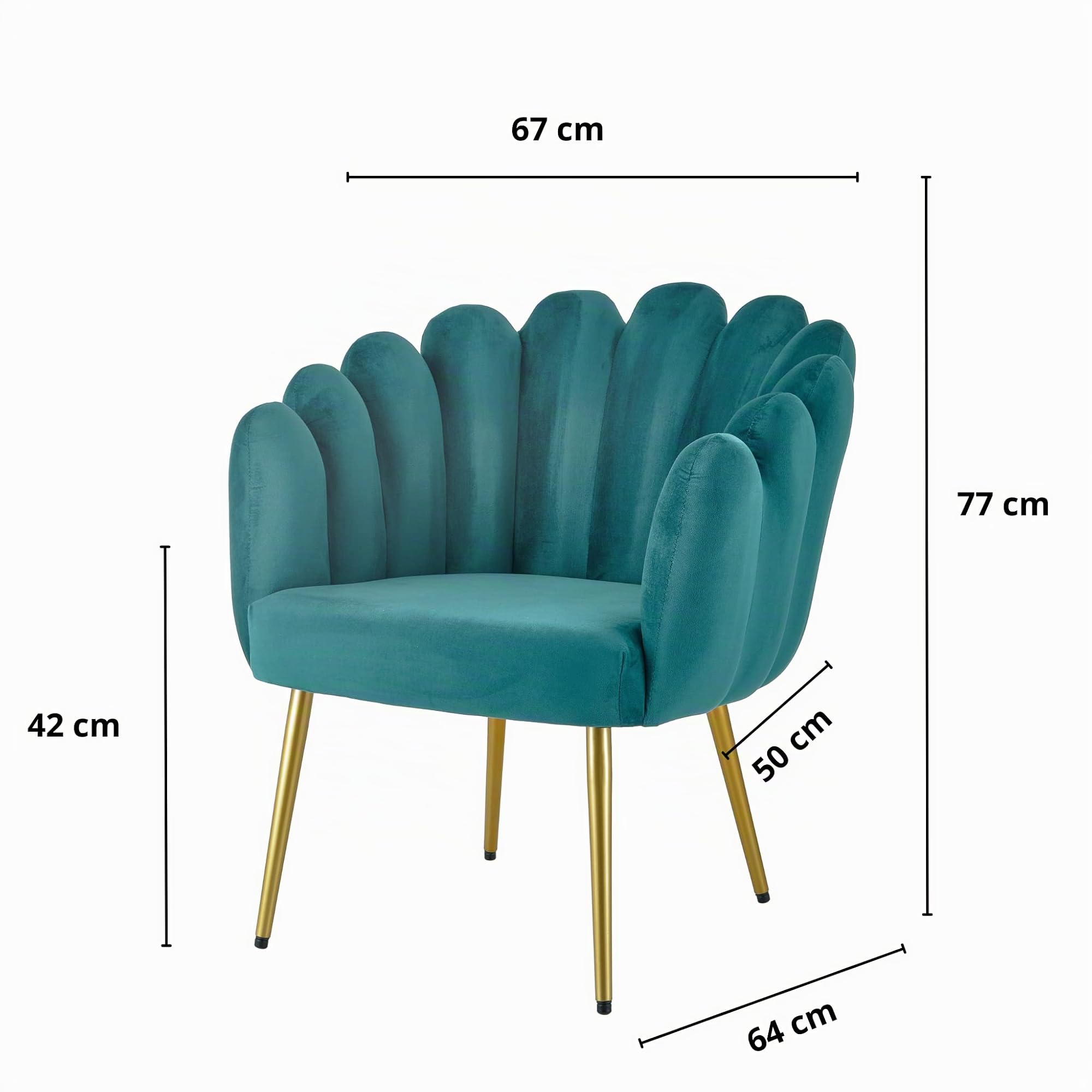 Baroni Home Poltrona Conchiglia in Velluto Petrolio Gambe Oro