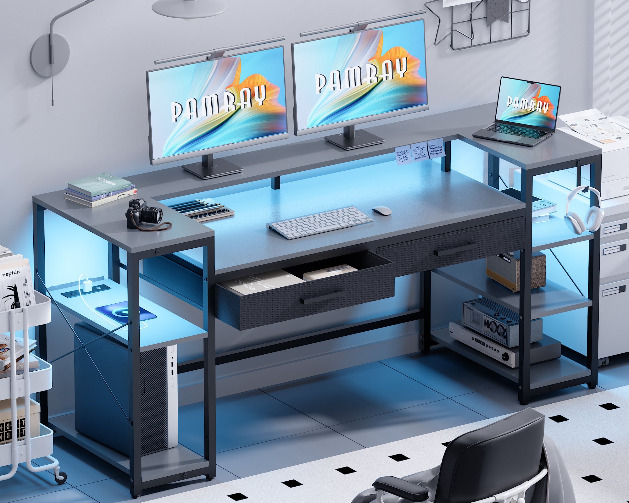 Pamray 58 Pollici Scrivania Gaming Marrone 147 cm con LED