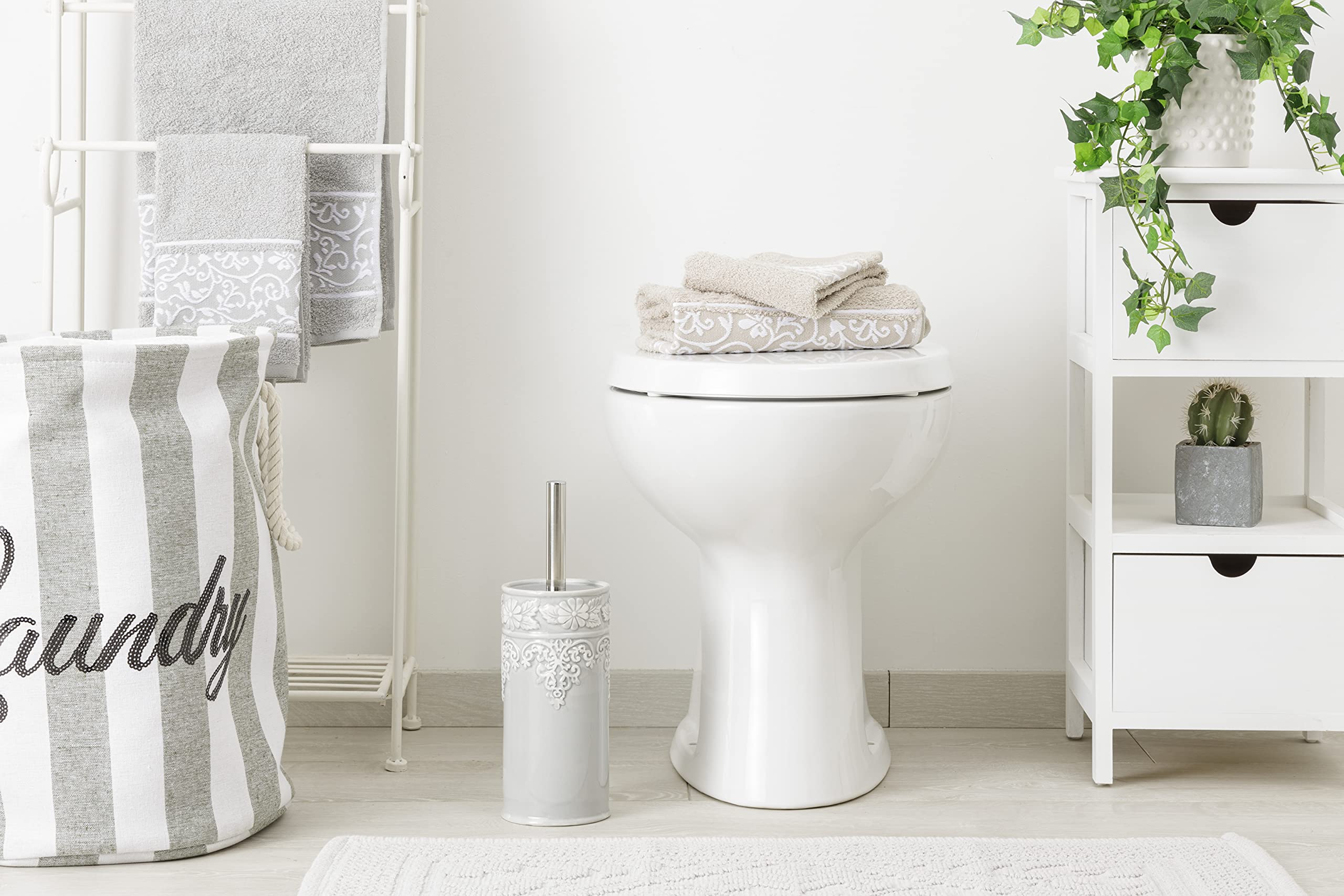 Baroni Home Scopino WC Ceramica 10x10x32 cm Grigio Decoro