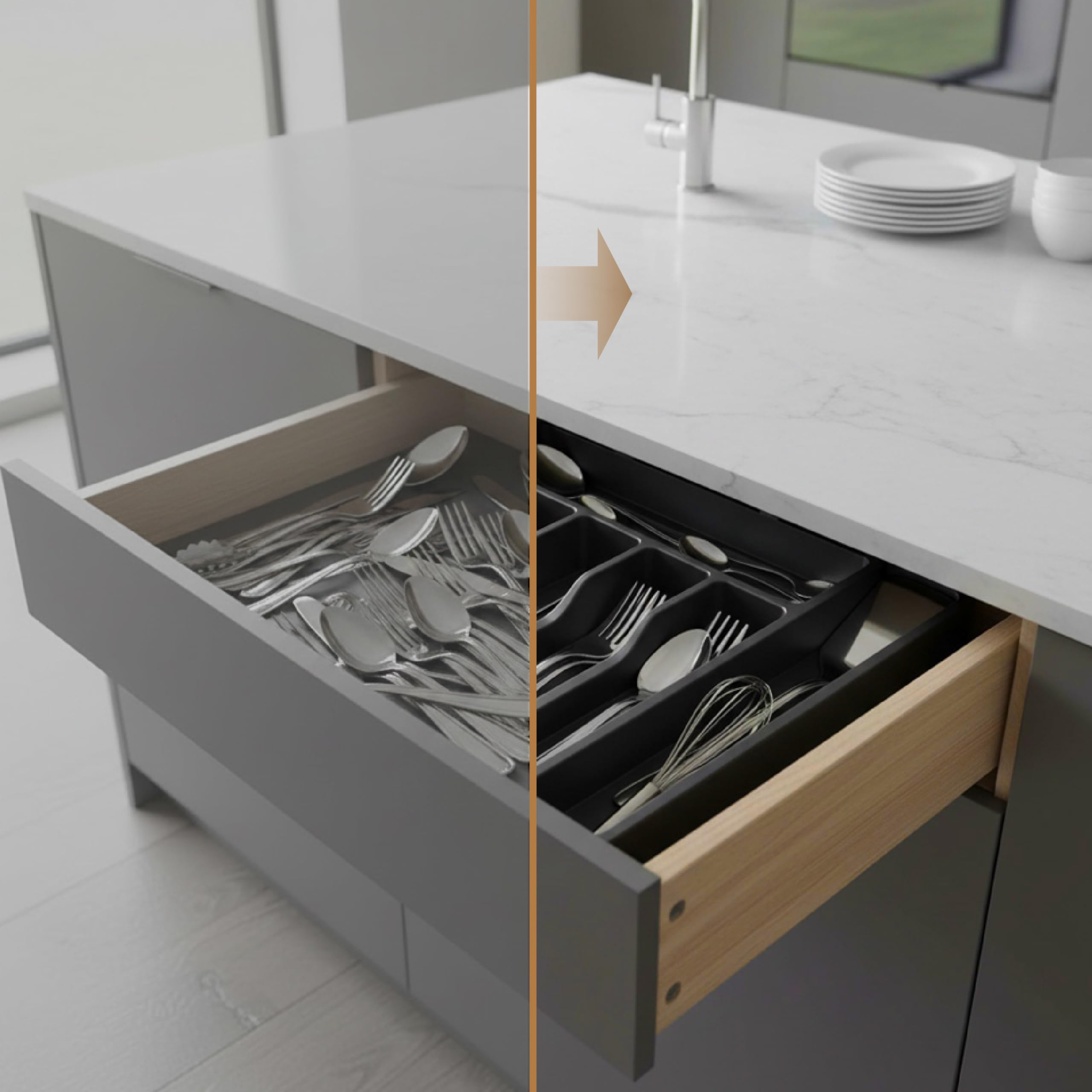 Baroni Home portaposate estendibile plastica nero 8 scomparti