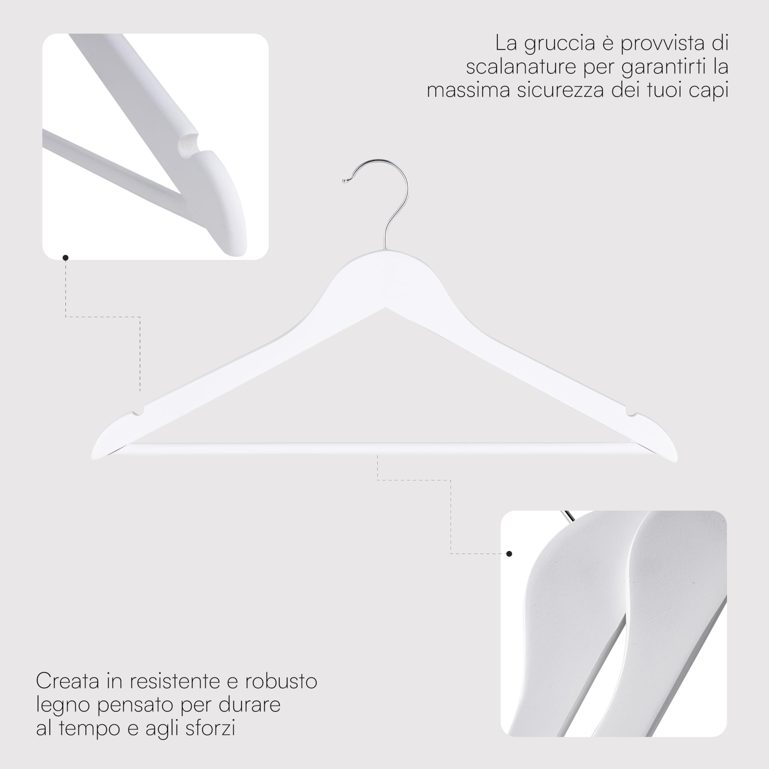 Baroni Home Grucce Legno 45 cm Bianco 20 Pezzi salvaspazio