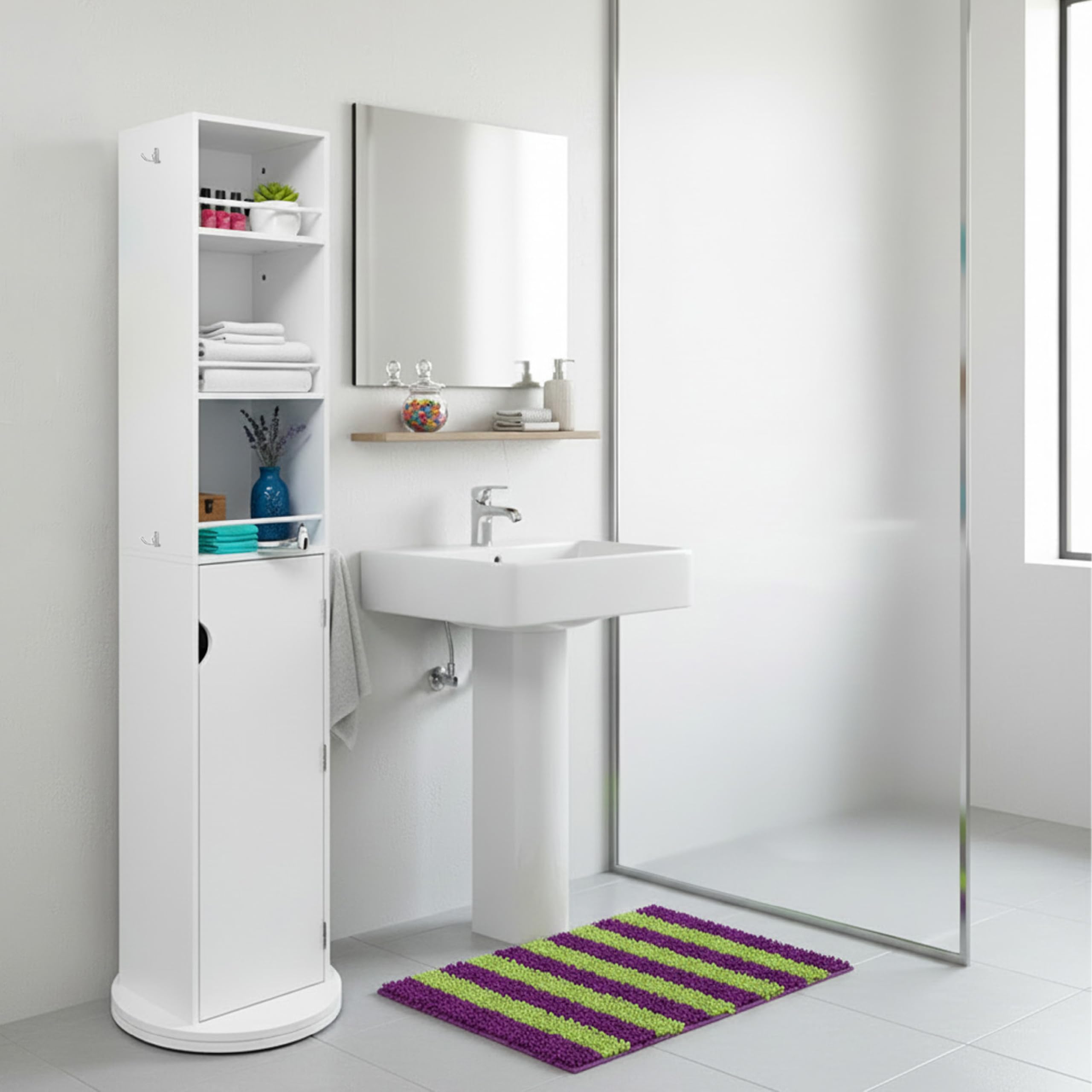 Baroni Home Specchio Girevole Colonnina Mobile Bianco 169 cm