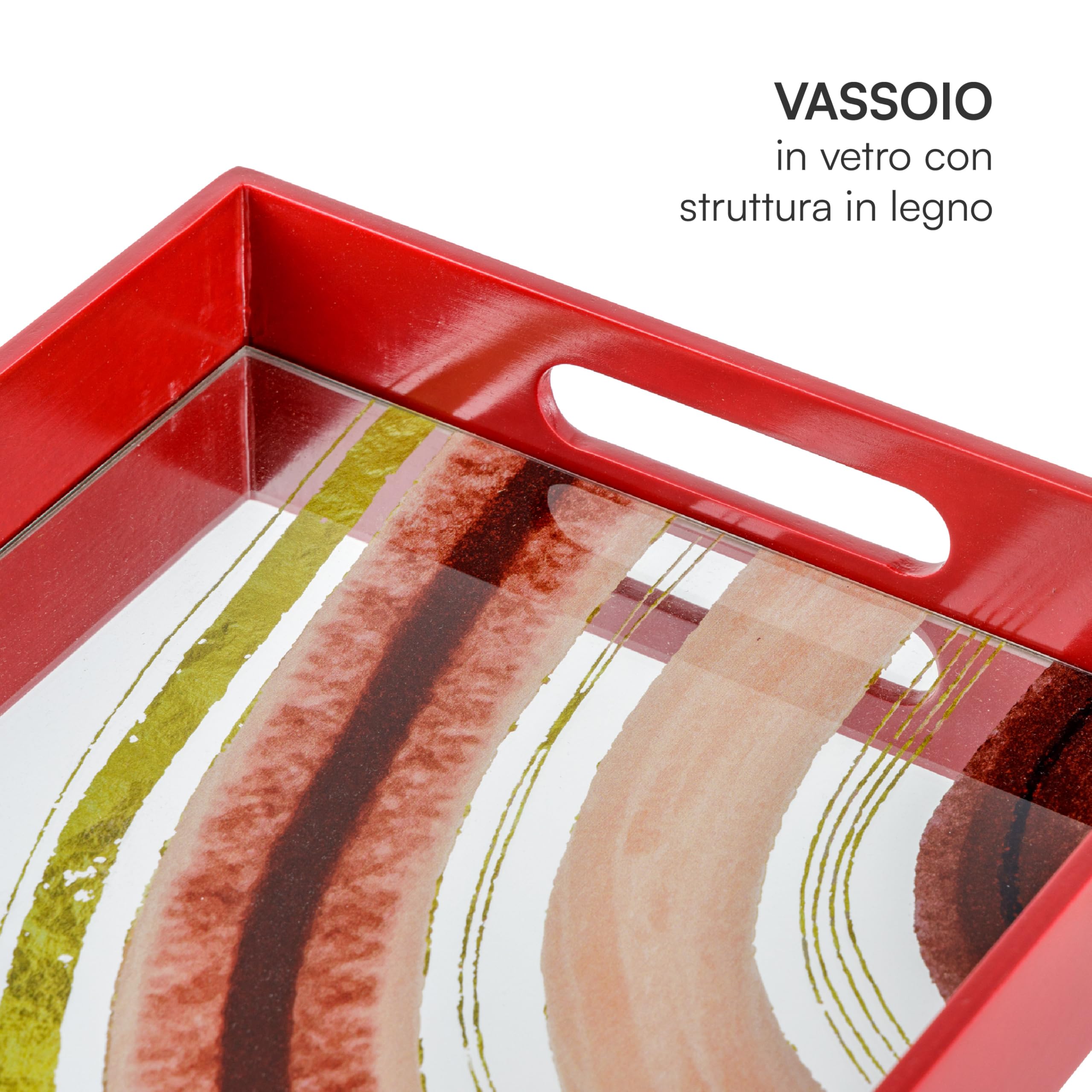 Baroni Home Vassoio Vetro Rettangolare Astratto Rosso 40x24 cm