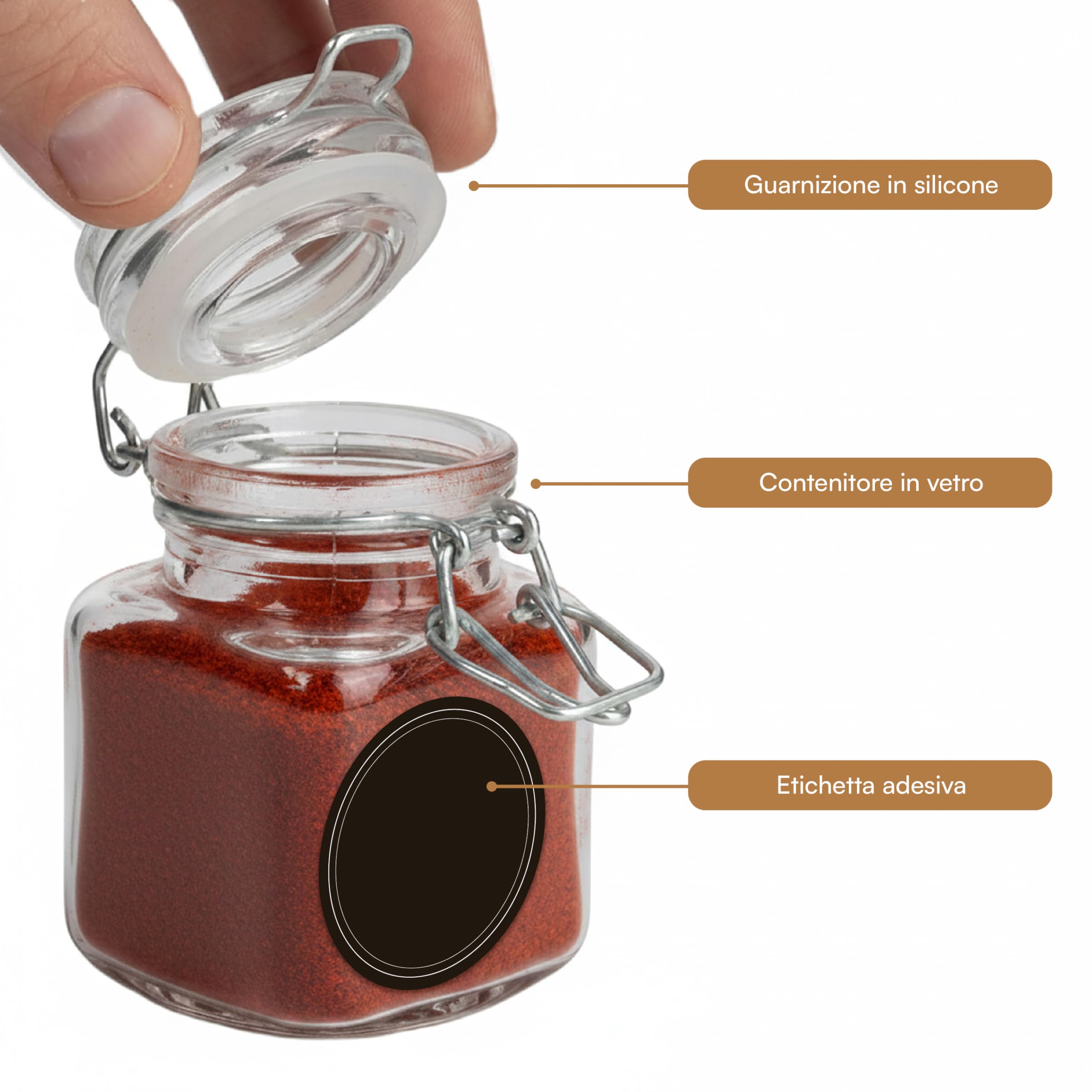 Baroni Home barattoli portaspezie vetro 100 ml set 12 con etichette