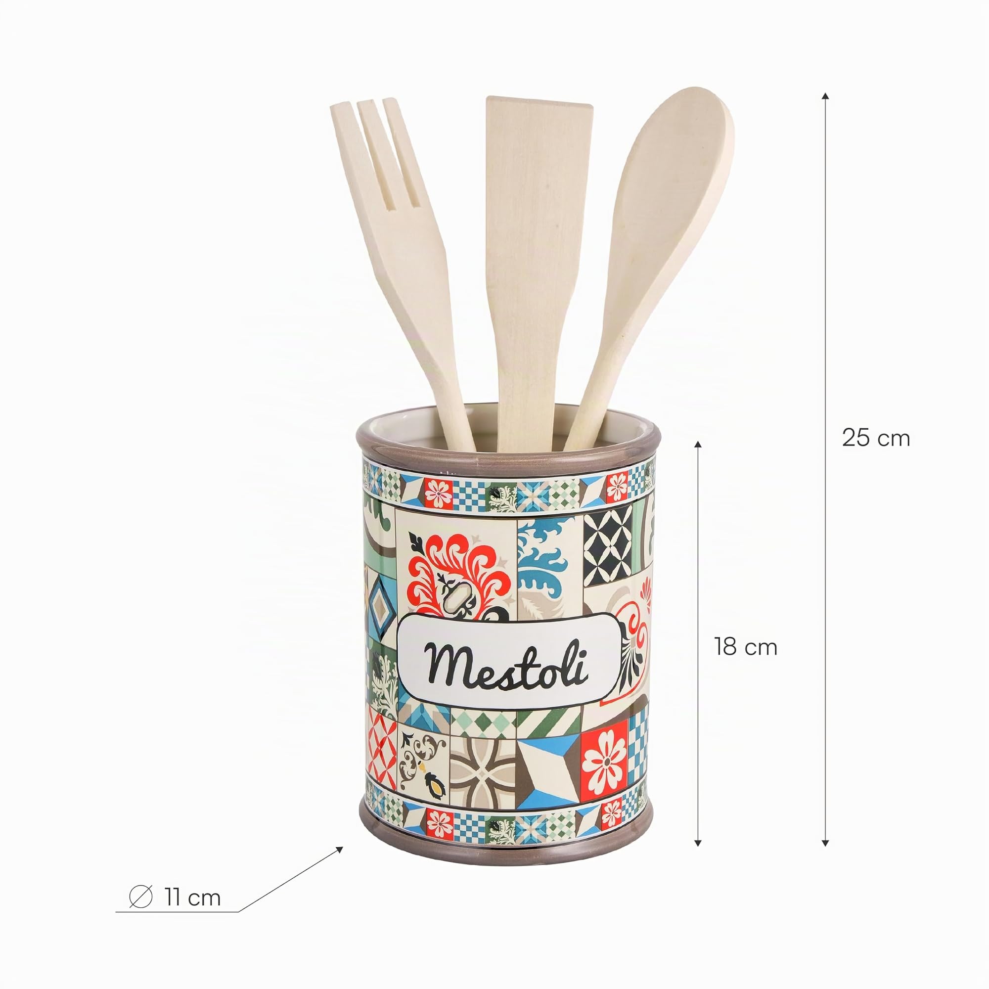 Baroni Home CRW832 portamestoli ceramica con mestoli 11x11x25 cm
