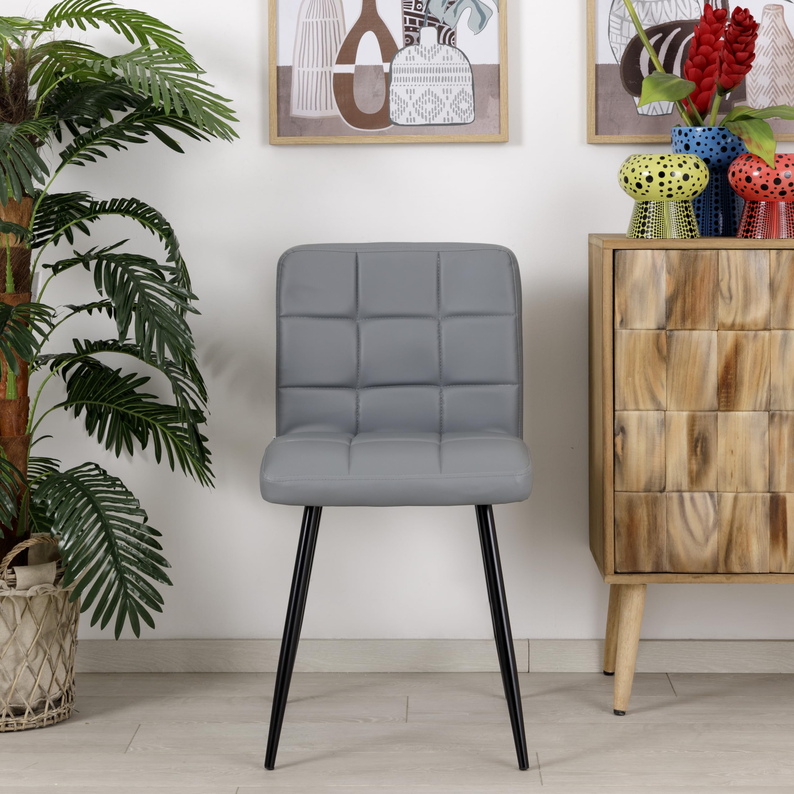 Baroni Home Set 2 Sedie Ecopelle Grigio Gambe Acciaio