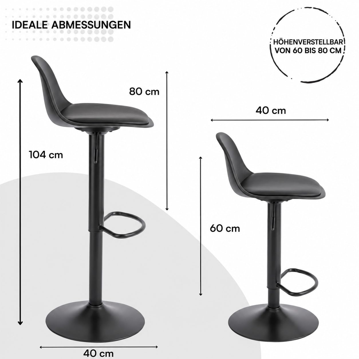 Baroni Home Sgabello Girevole Nero 1 Pezzo Altezza Regolabile