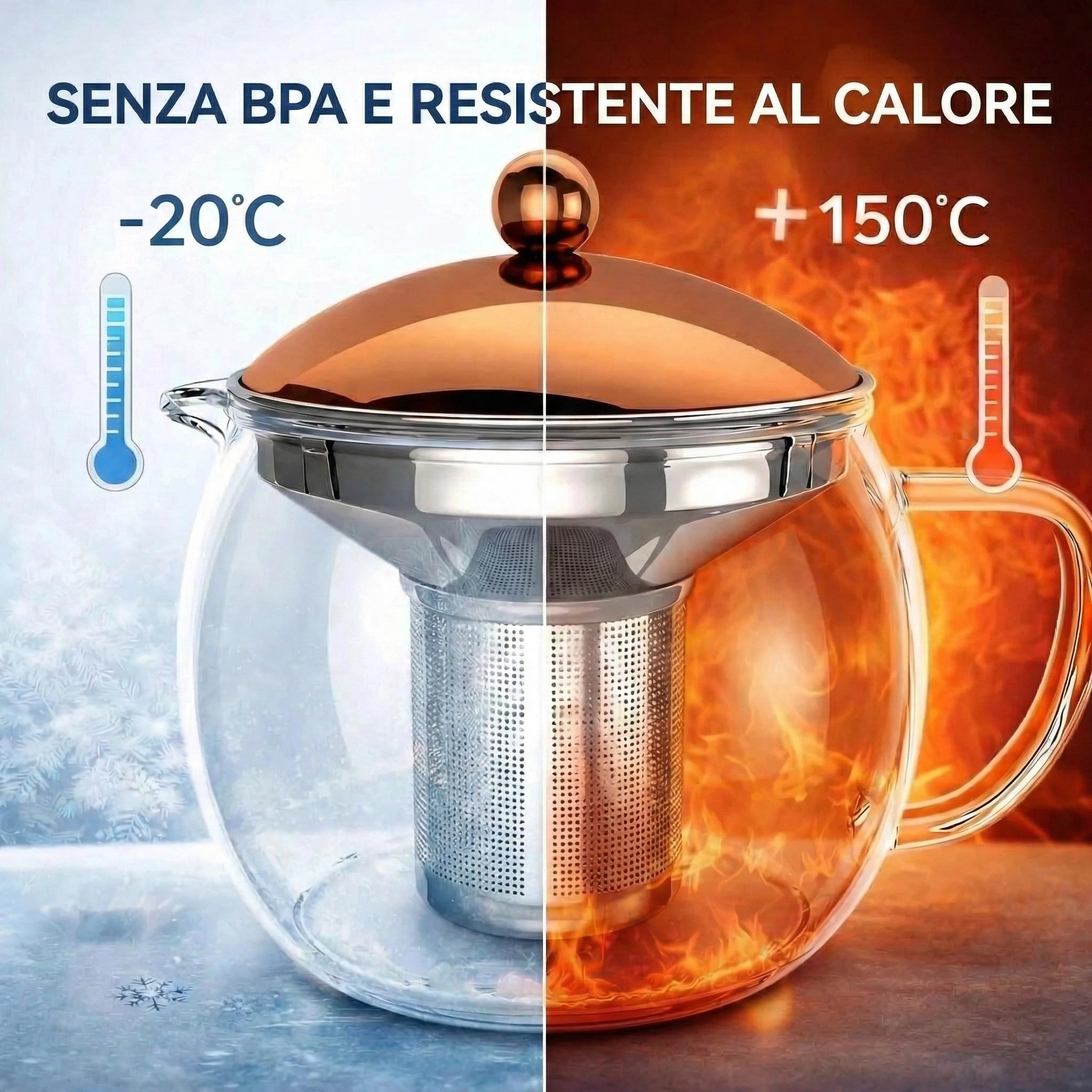 bonVIVO teiera vetro 1,5 L rame con infusore