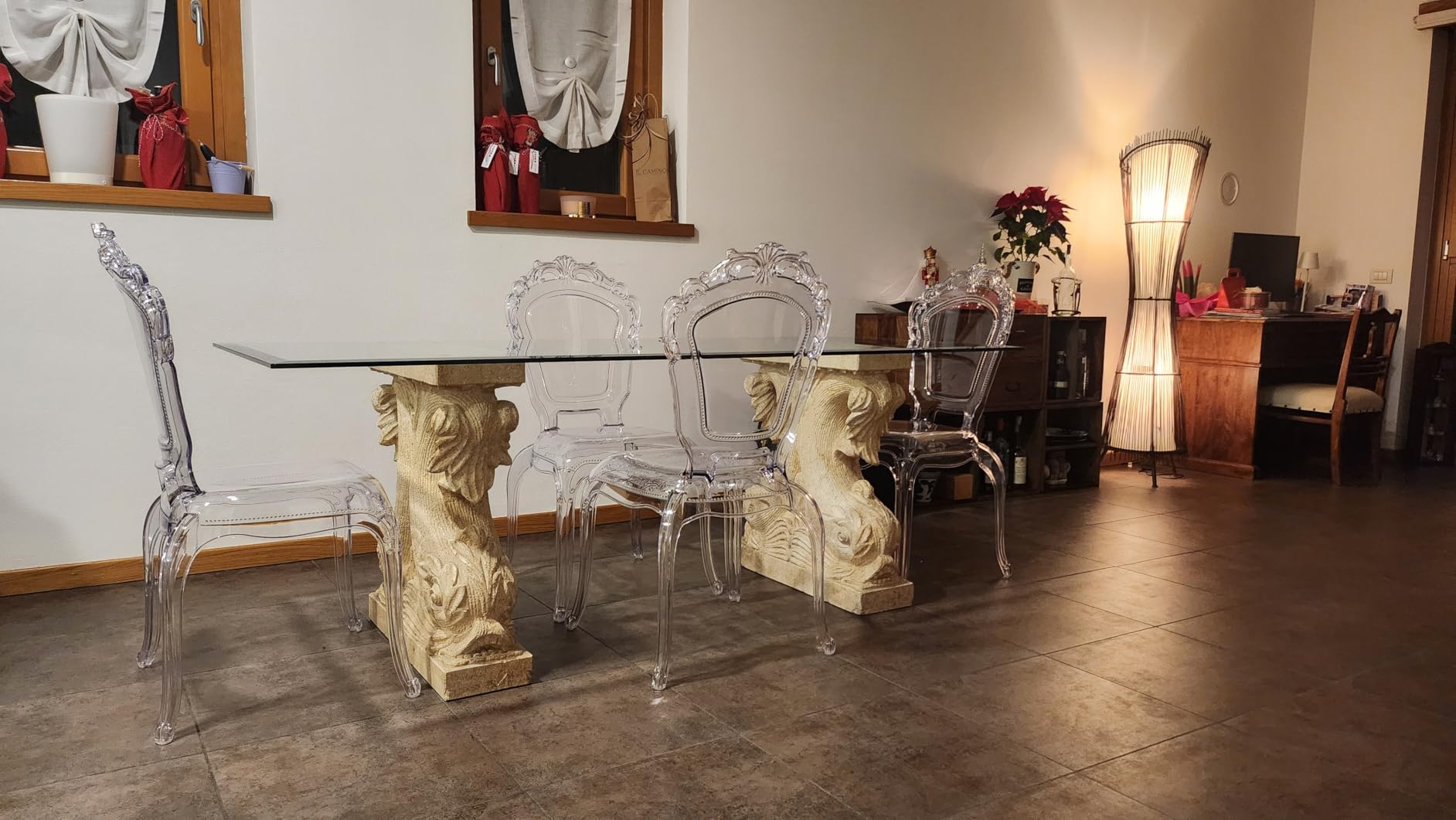 Baroni Home sedia barocca trasparente 4 pezzi policarbonato