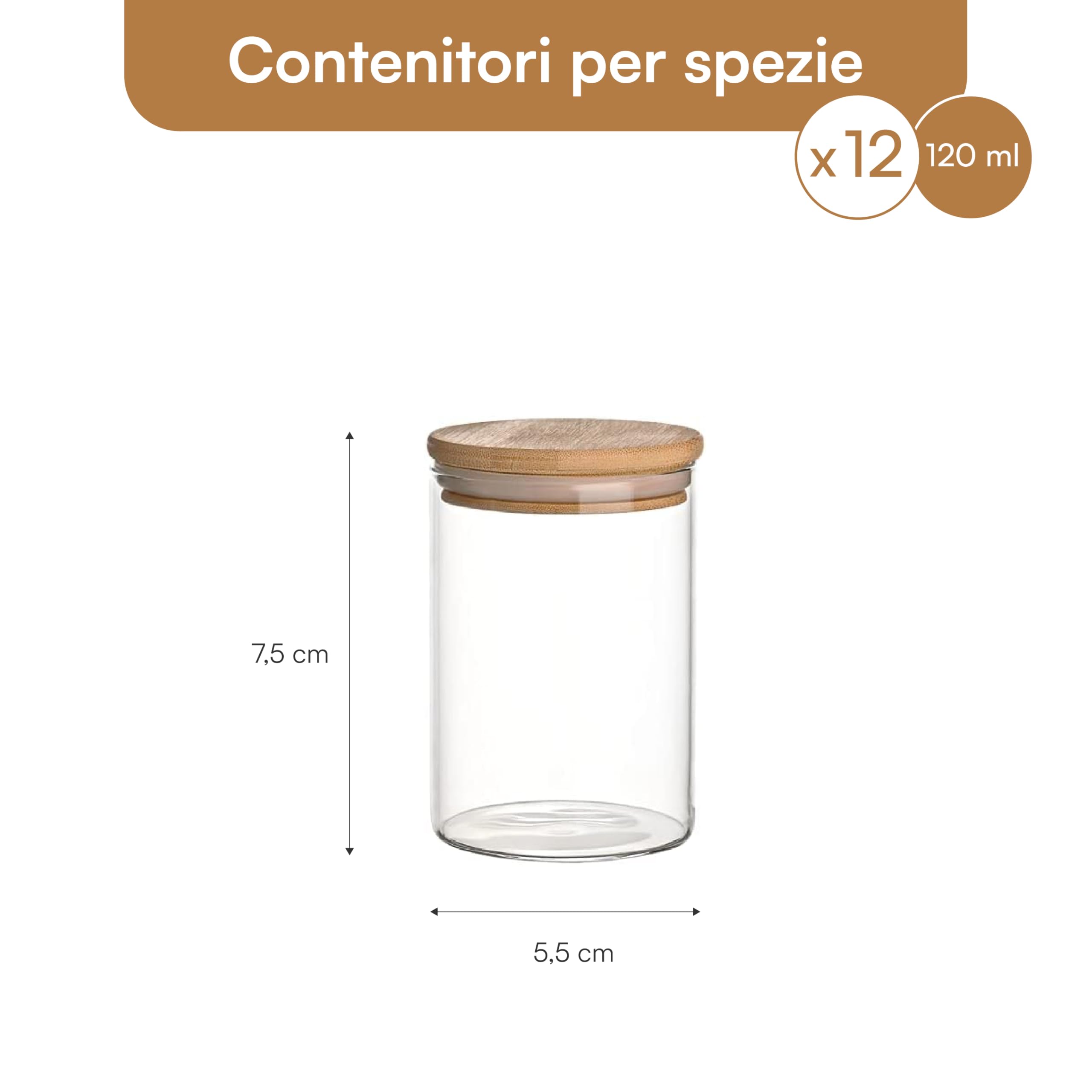 Baroni Home Set 10 Barattoli Vetro 120 ml con Tappo Bamboo