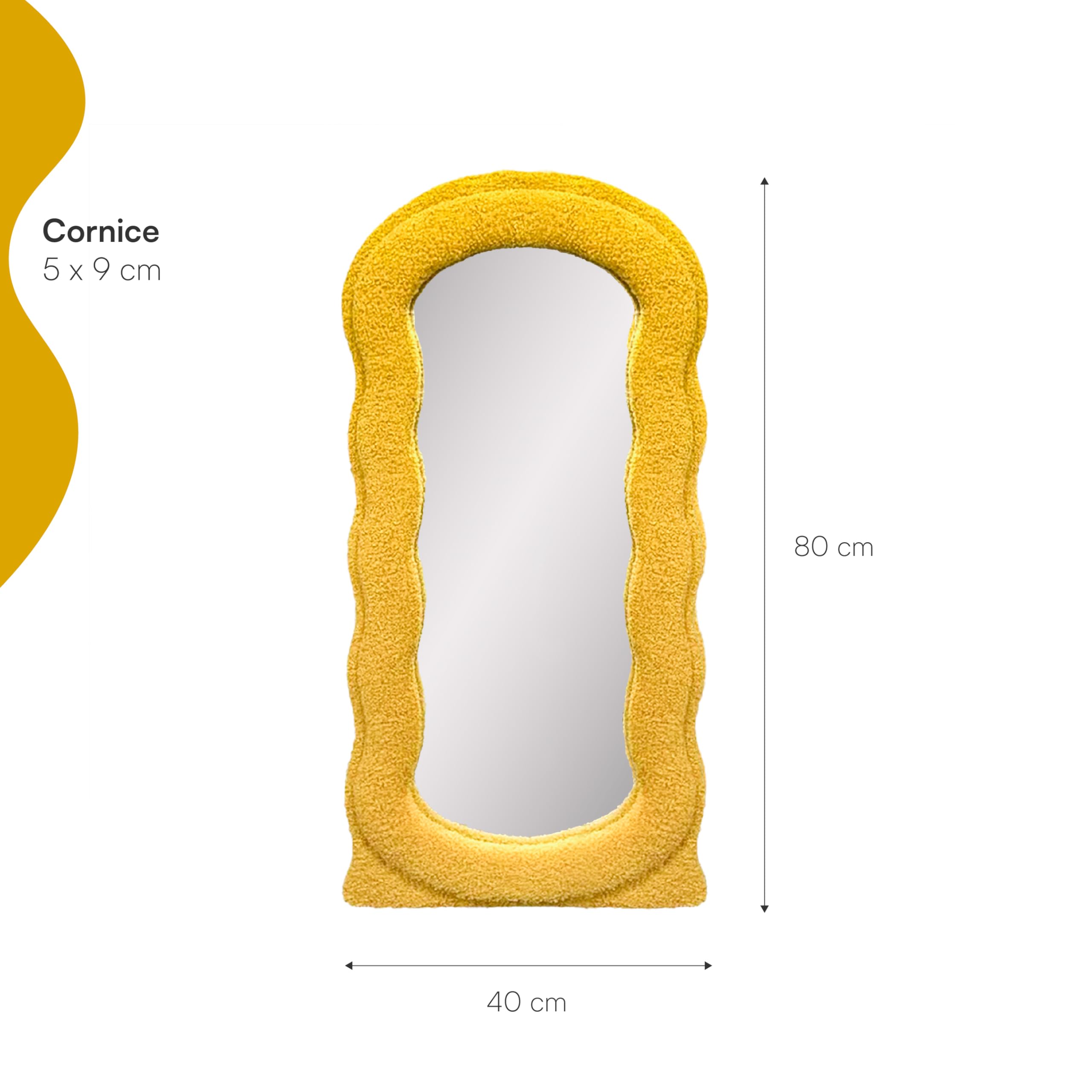 Baroni Home specchio parete bouclé giallo 80x40 cm mezza persona
