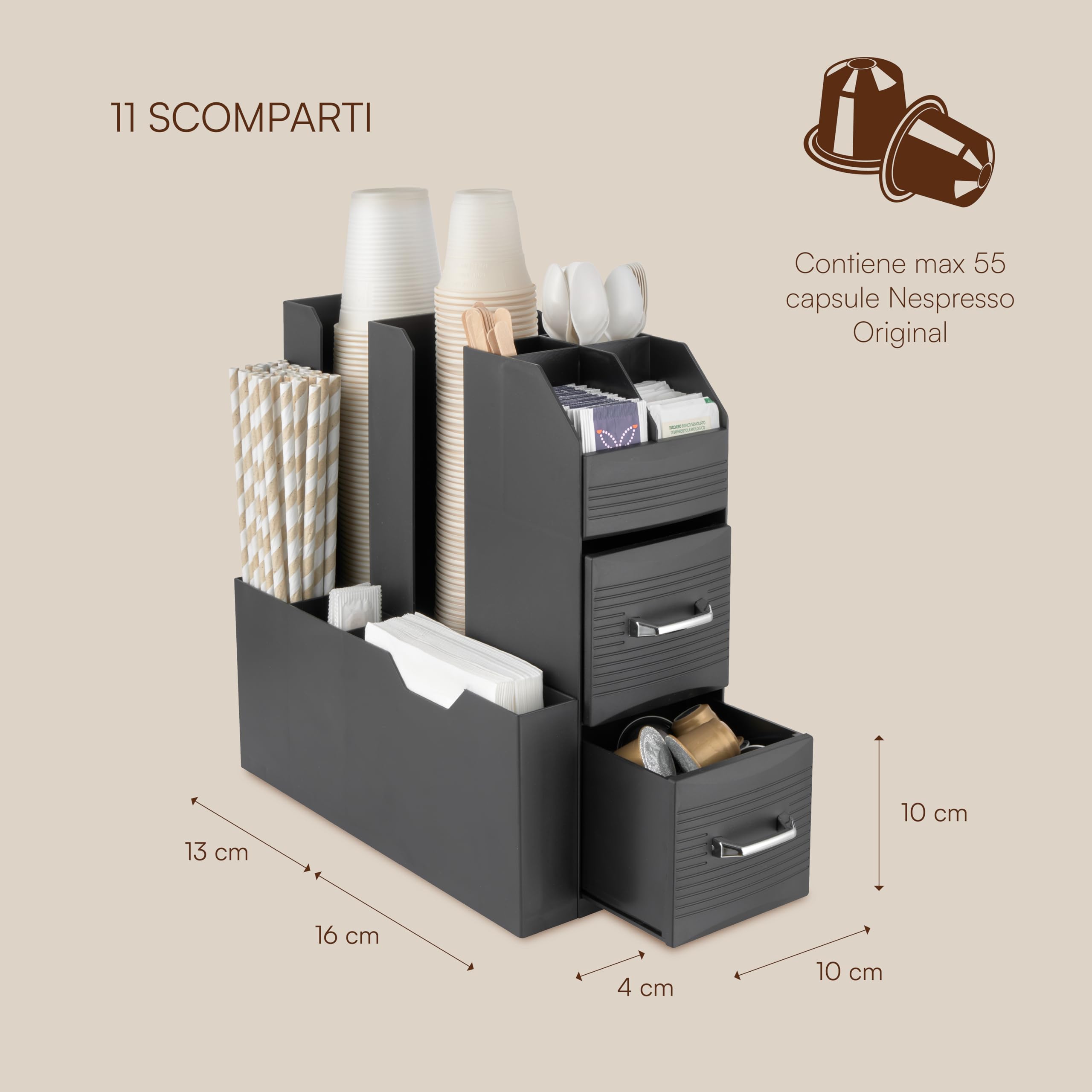 Baroni Home Coffee Station Nera Porta Capsule 55 Capsule 11 Scomparti