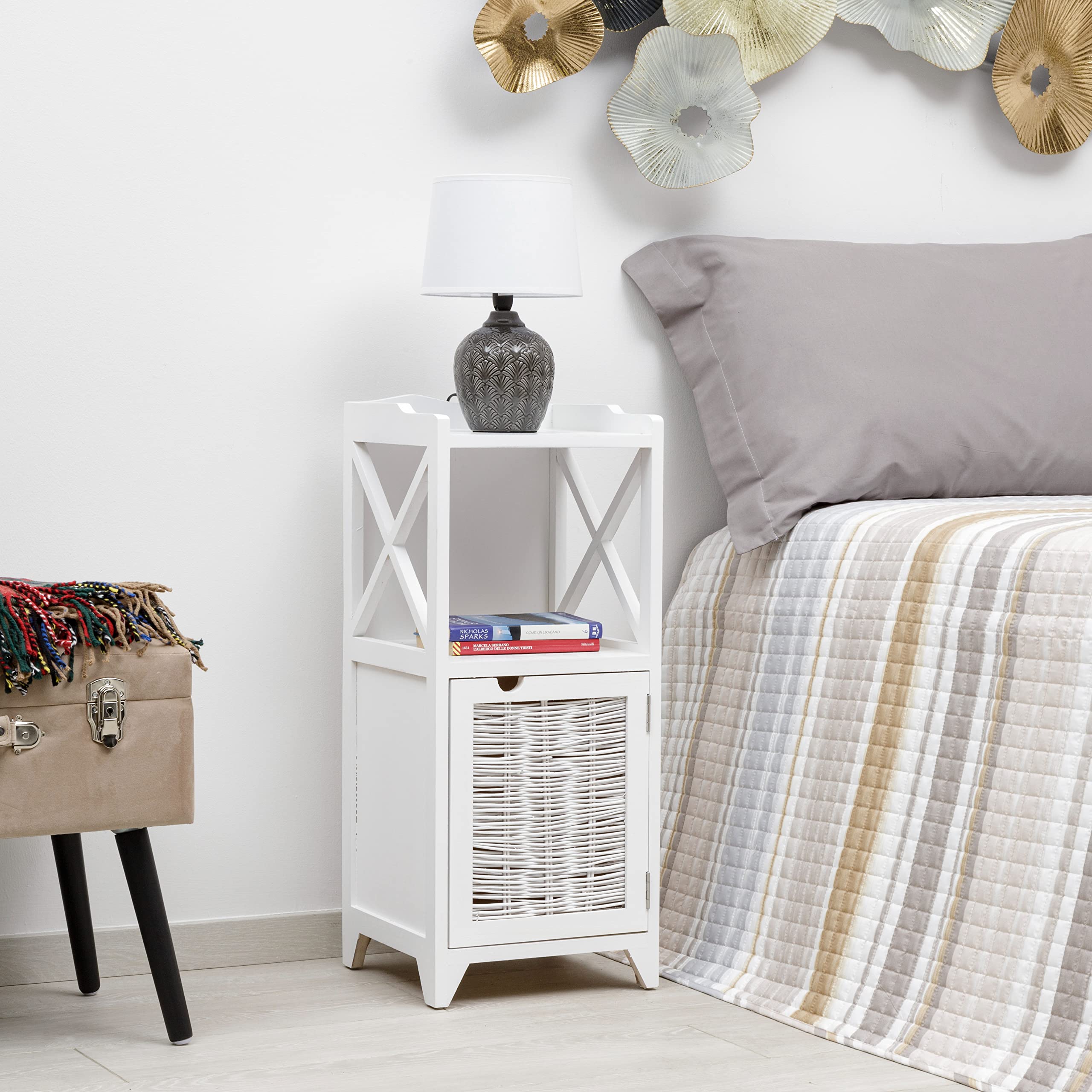 Baroni Home comodino bianco sportello e ripiani 30x30x73 cm