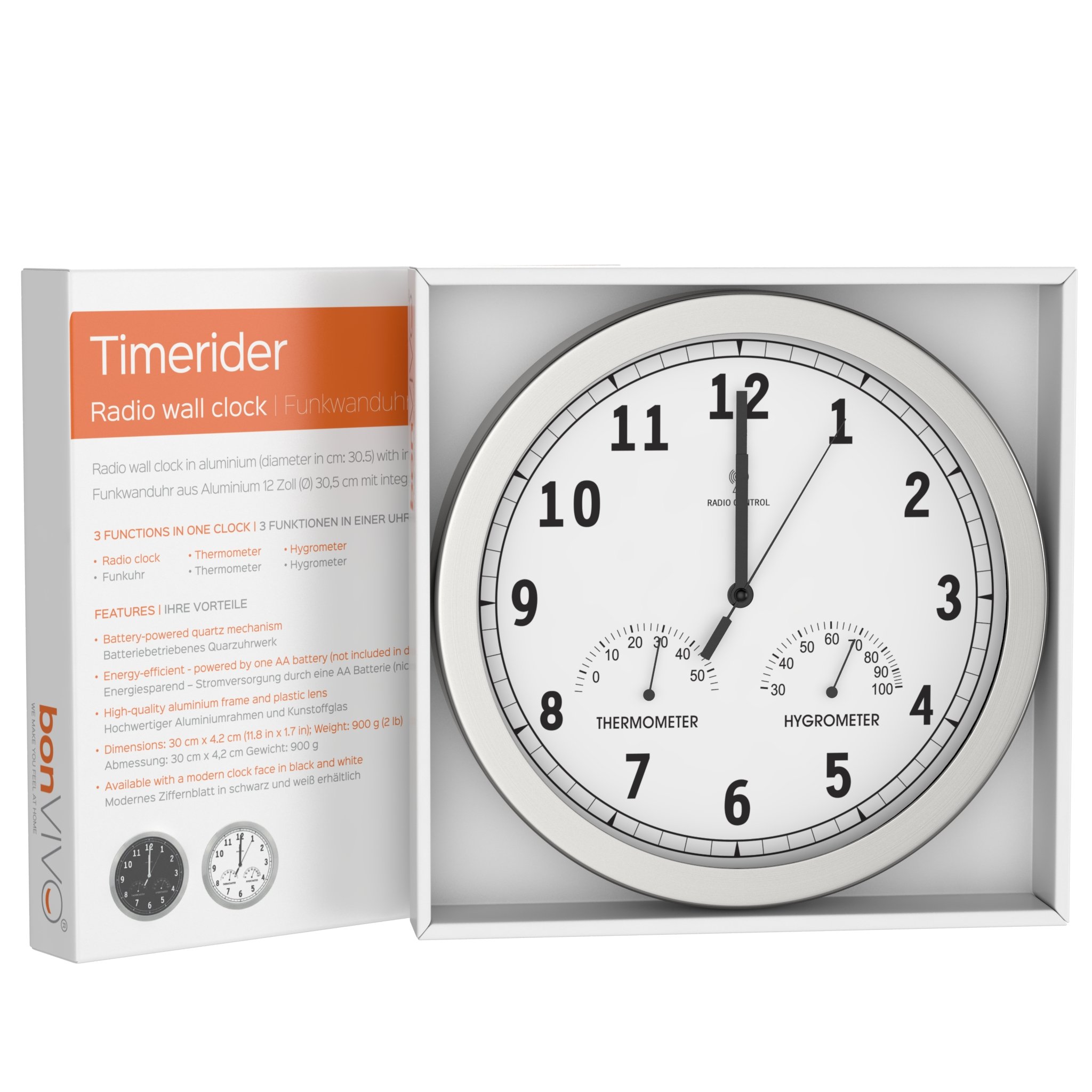 bonVIVO orologio da parete 30 cm radiocontrollato bianco silenzioso