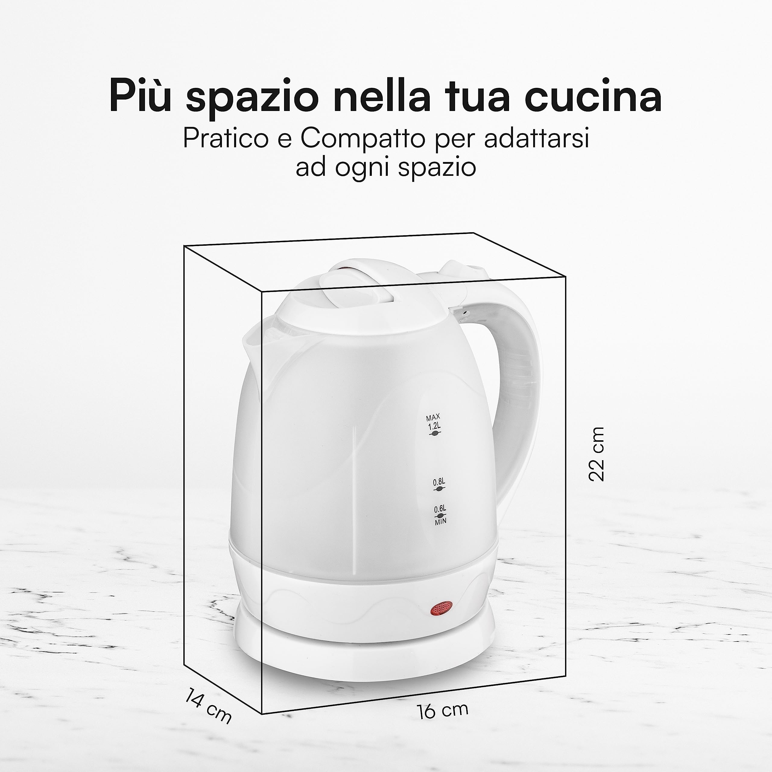 Baroni bollitore elettrico 1,2 litri bianco acciaio 1200W