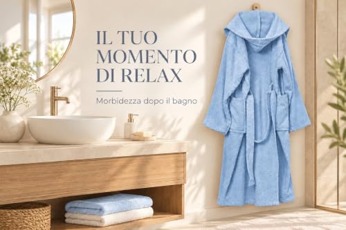 Baroni Home Accappatoio Spugna Cappuccio 12-14 Anni Cotone