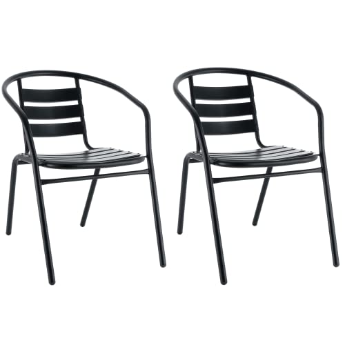Baroni Home Set 2 Sedie Giardino Metallo Nero 56x55x75 cm